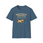 "Emotionally Available (For Dogs Only)" Dog Chasing Ball T-Shirt