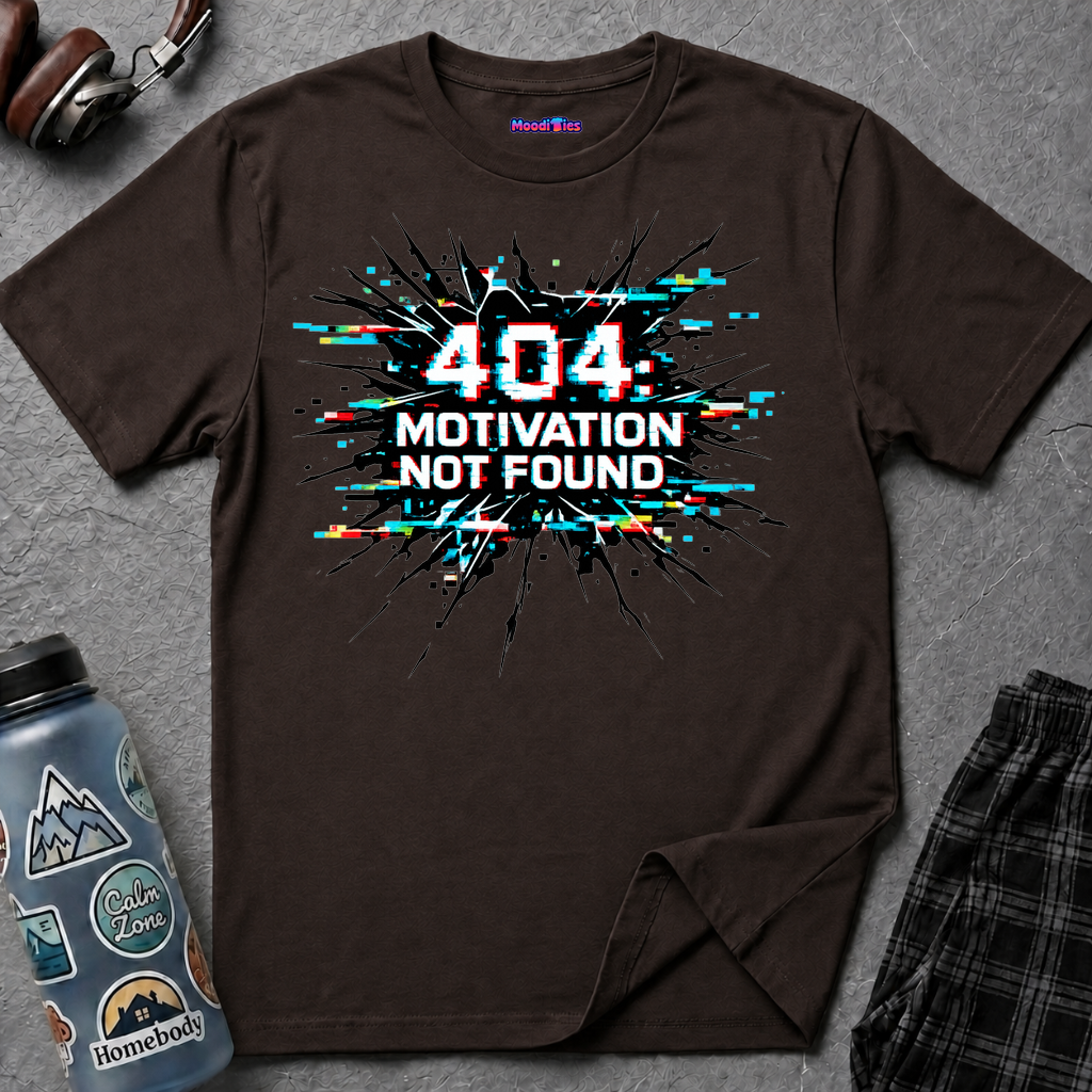 "404 Motivation Not Found" Glitch Gamer Humor T-Shirt