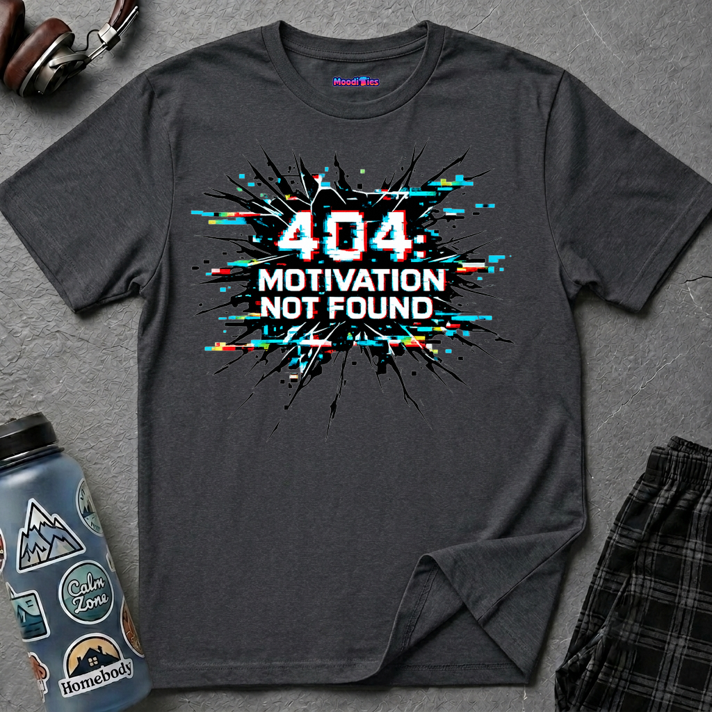 "404 Motivation Not Found" Glitch Gamer Humor T-Shirt