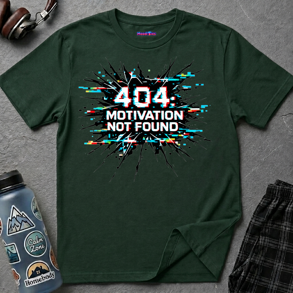 "404 Motivation Not Found" Glitch Gamer Humor T-Shirt