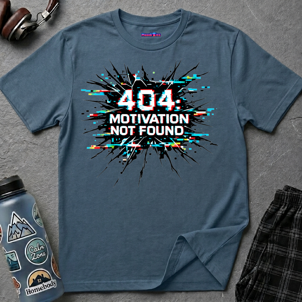 "404 Motivation Not Found" Glitch Gamer Humor T-Shirt
