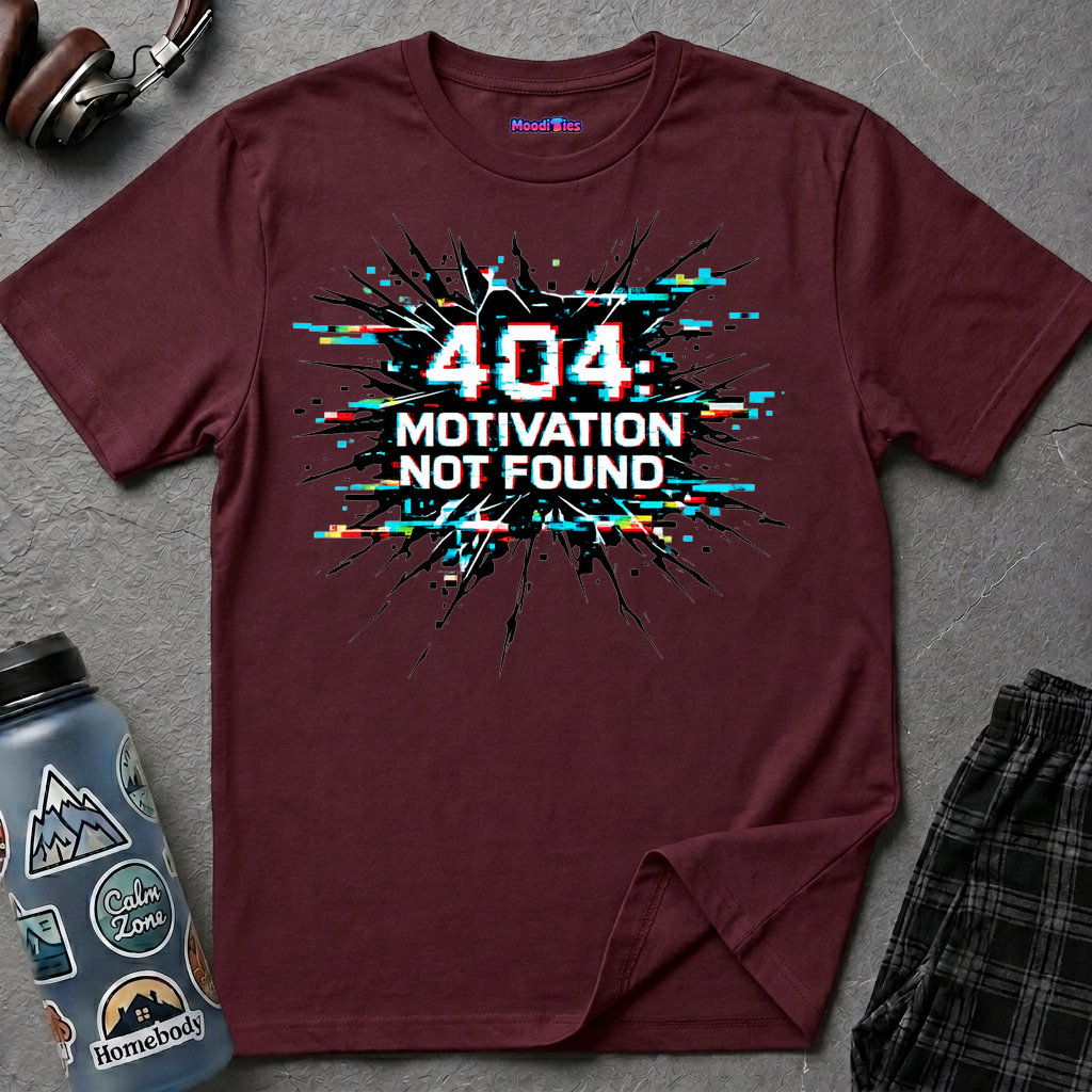 "404 Motivation Not Found" Glitch Gamer Humor T-Shirt