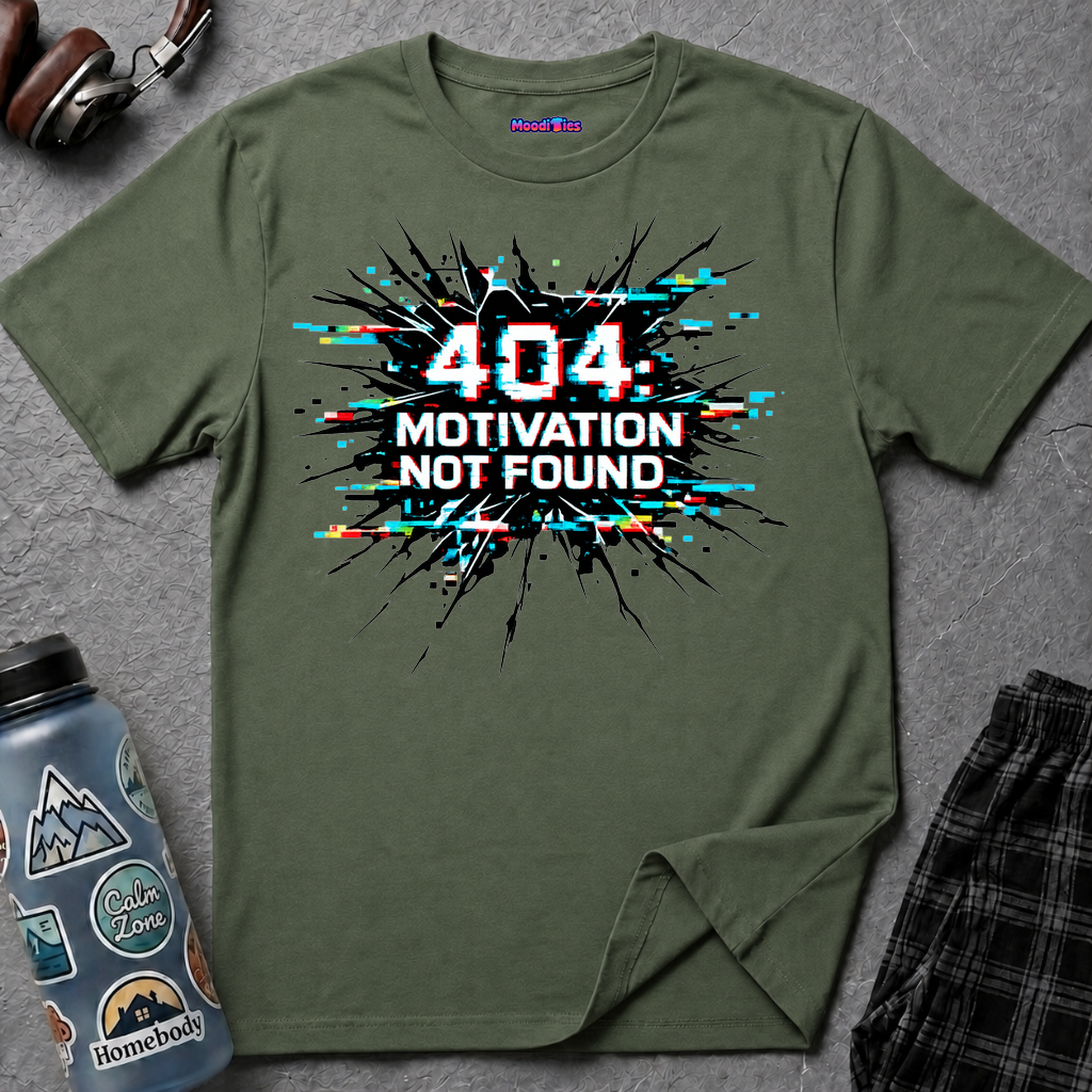 "404 Motivation Not Found" Glitch Gamer Humor T-Shirt