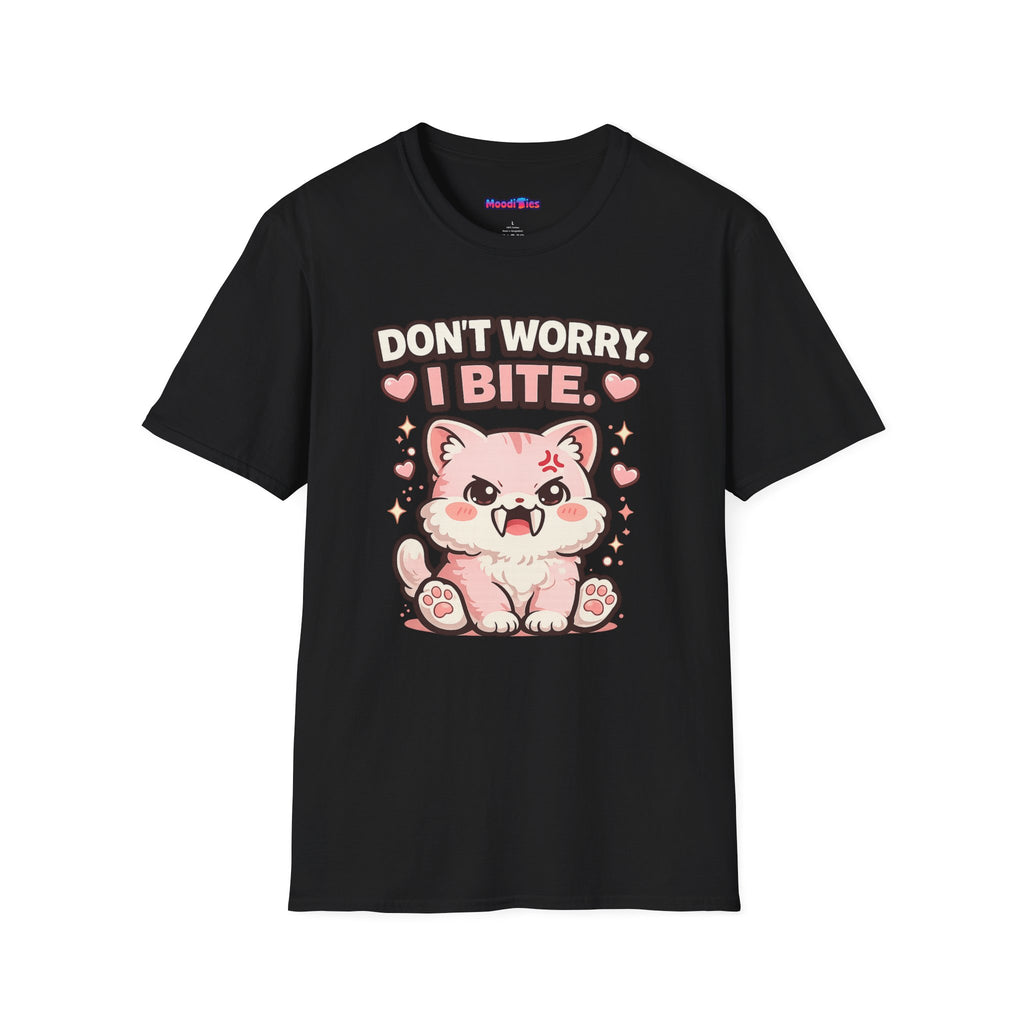 "Don't Worry, I Bite." Fanged Kawaii Kitty T-Shirt