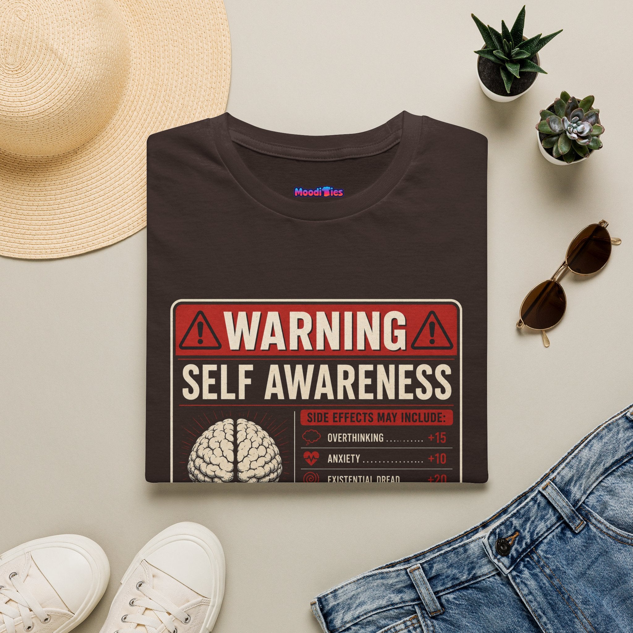 "Warning: Self-Awareness ... Proceed with Caution" Warning Sign T-Shirt