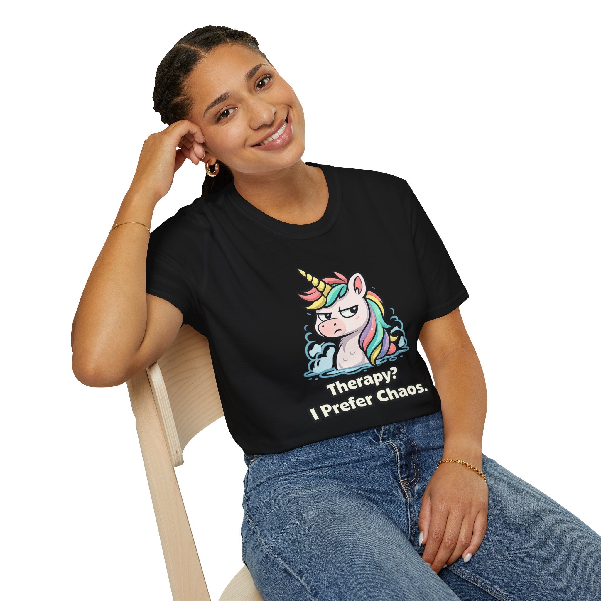 "Therapy? I Prefer Chaos." Unicorn T-Shirt