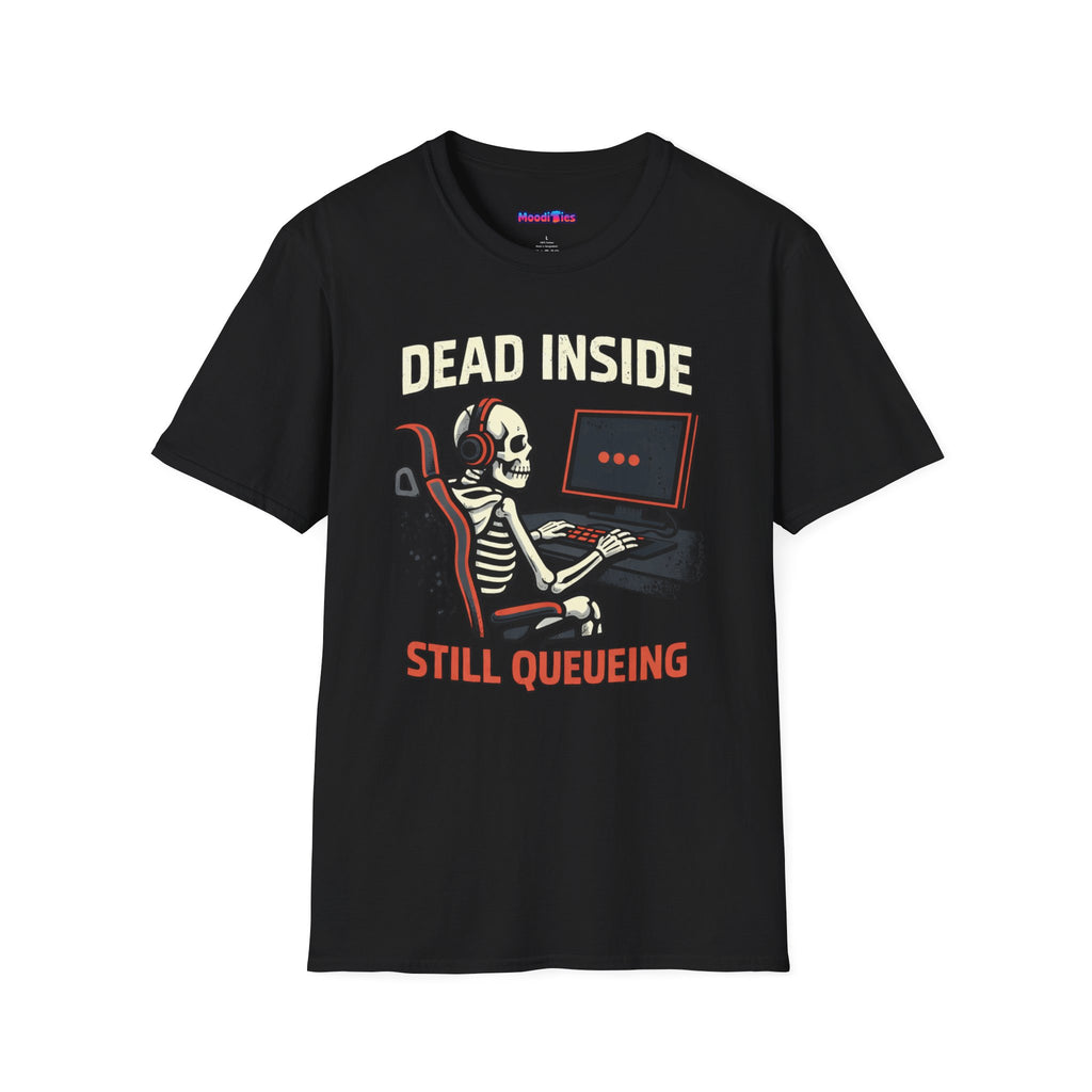"Dead Inside, Still Queueing" Gaming Skeleton T-Shirt