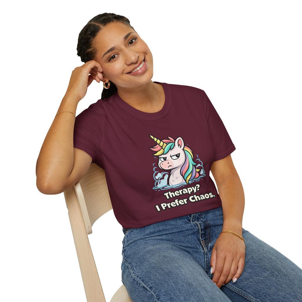 "Therapy? I Prefer Chaos." Unicorn T-Shirt