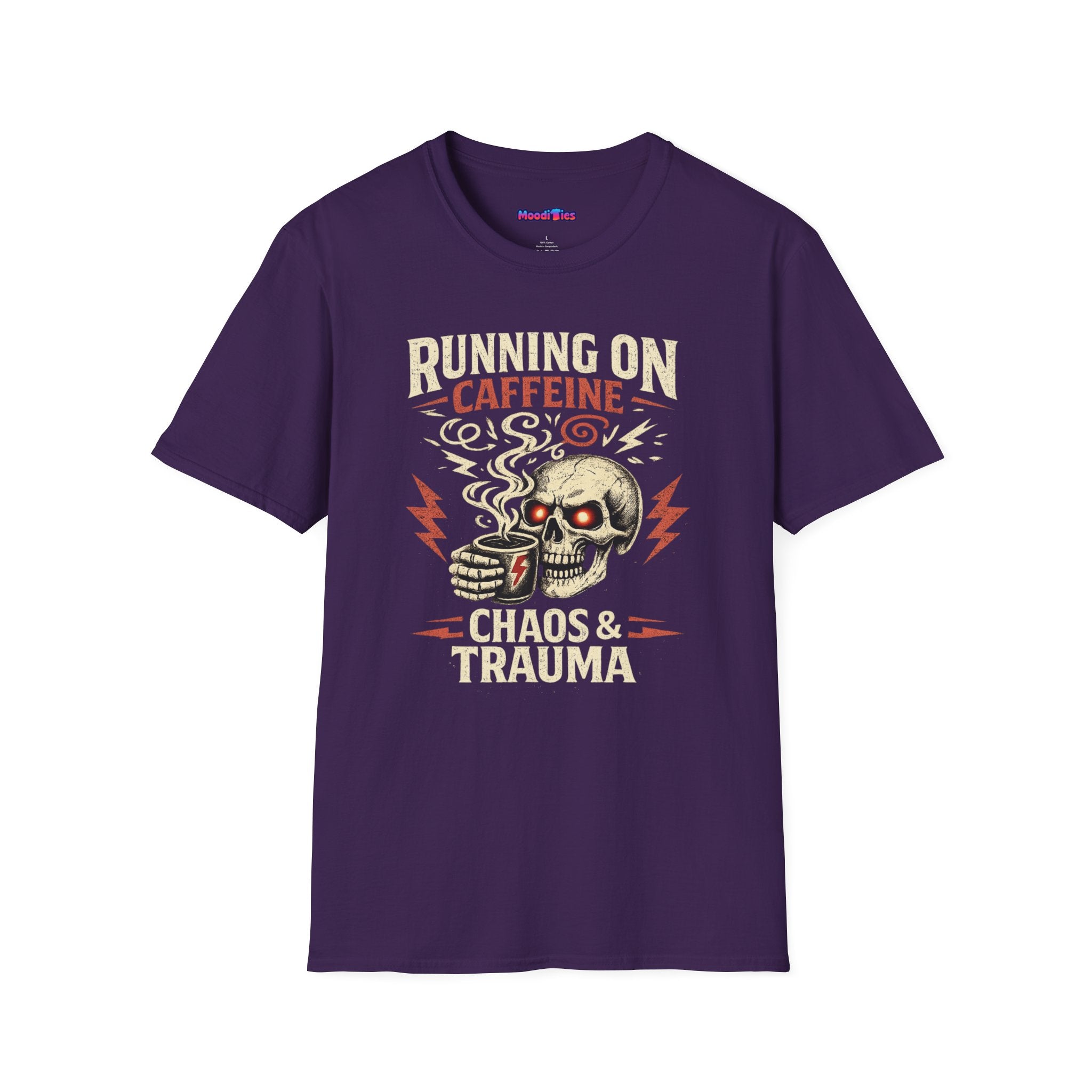 "Running on Caffeine, Chaos & Trauma" Skull Coffee T-Shirt