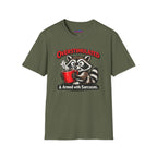 "Overstimulated & Armed with Sarcasm" Raccoon with Coffee T-Shirt