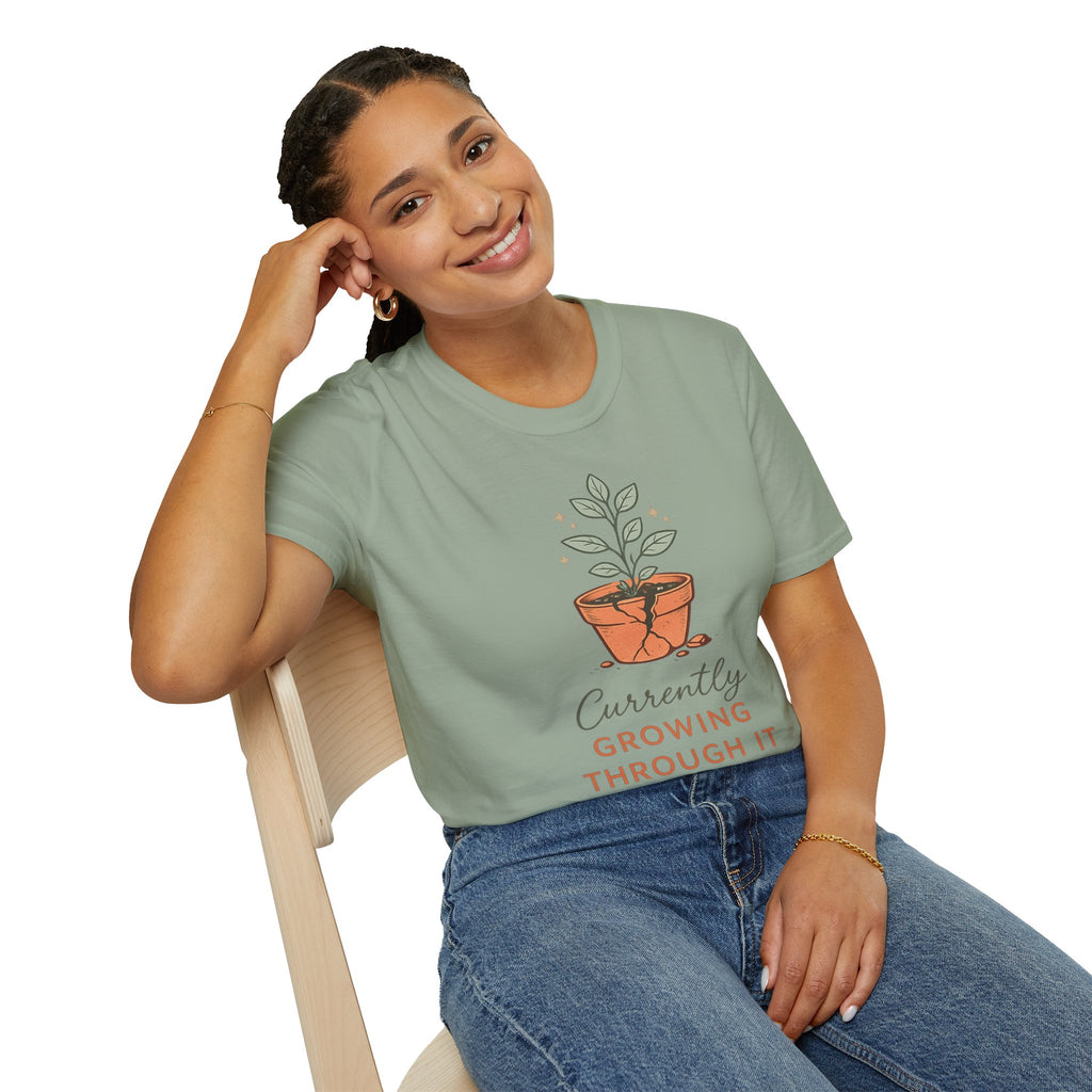 "Currently Growing Through It" Broken Potted Plant T-Shirt