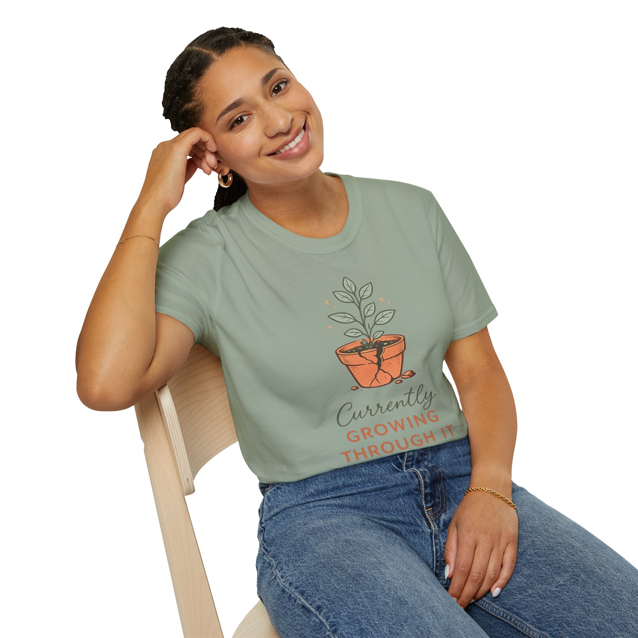 "Currently Growing Through It" Broken Potted Plant T-Shirt