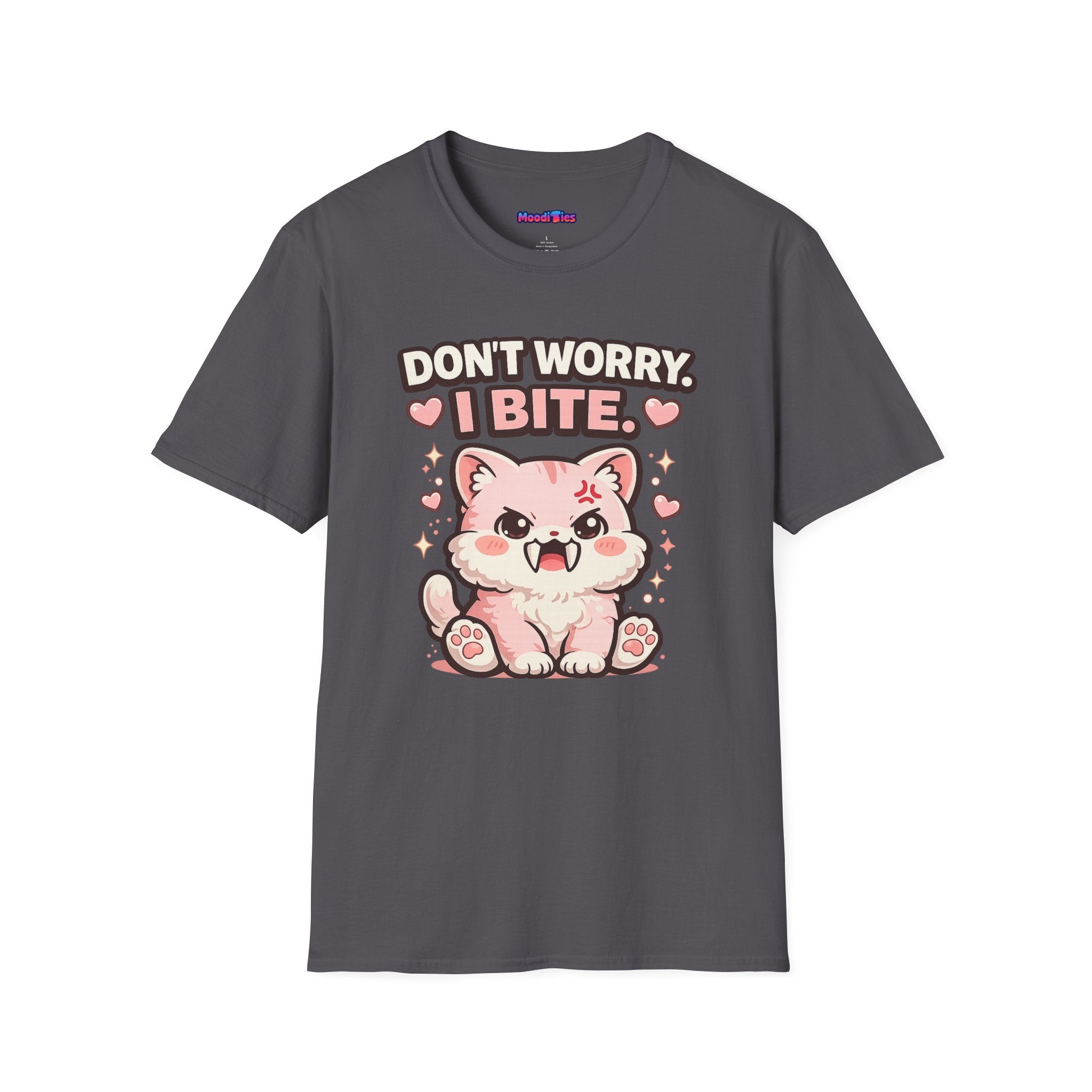 "Don't Worry, I Bite." Fanged Kawaii Kitty T-Shirt