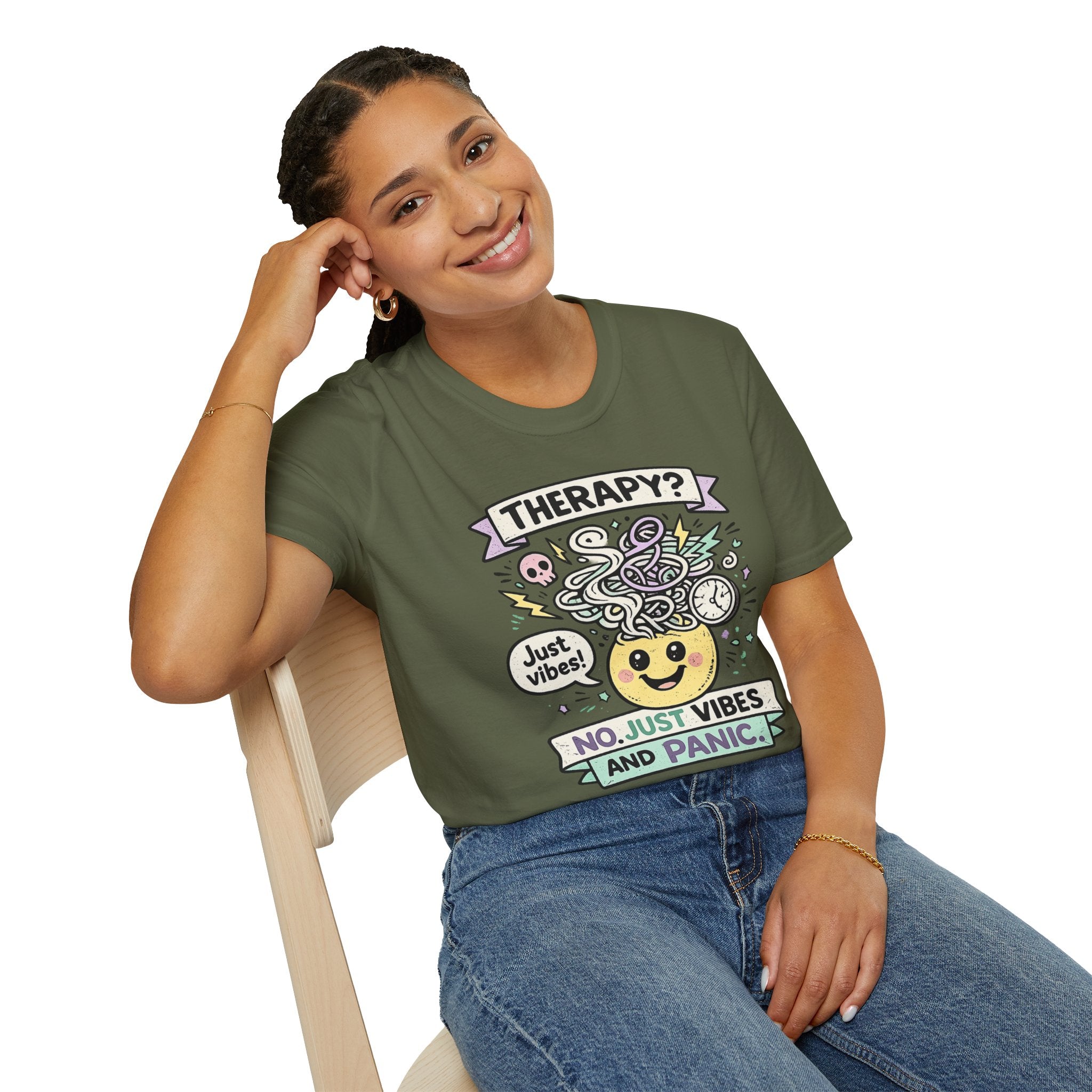 "Therapy? No. Just Vibes and Panic" T-Shirt