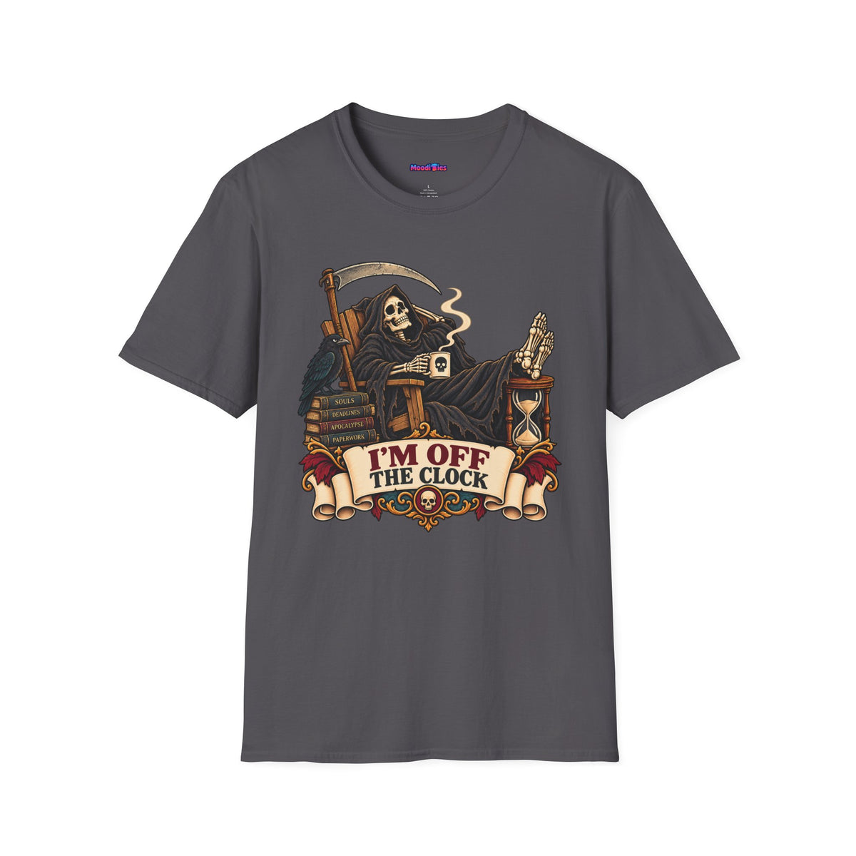 "I'm Off The Clock" Lounging Grim Reaper T-Shirt