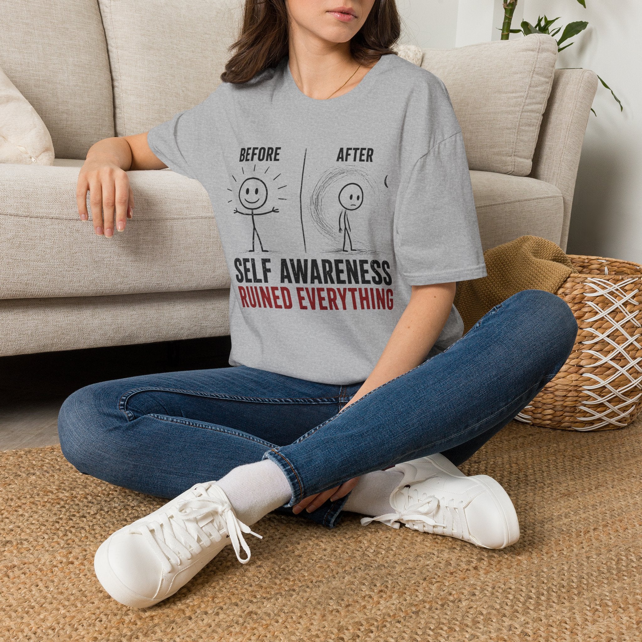 "Self-Awareness Ruined Everything" Before and After T-Shirt