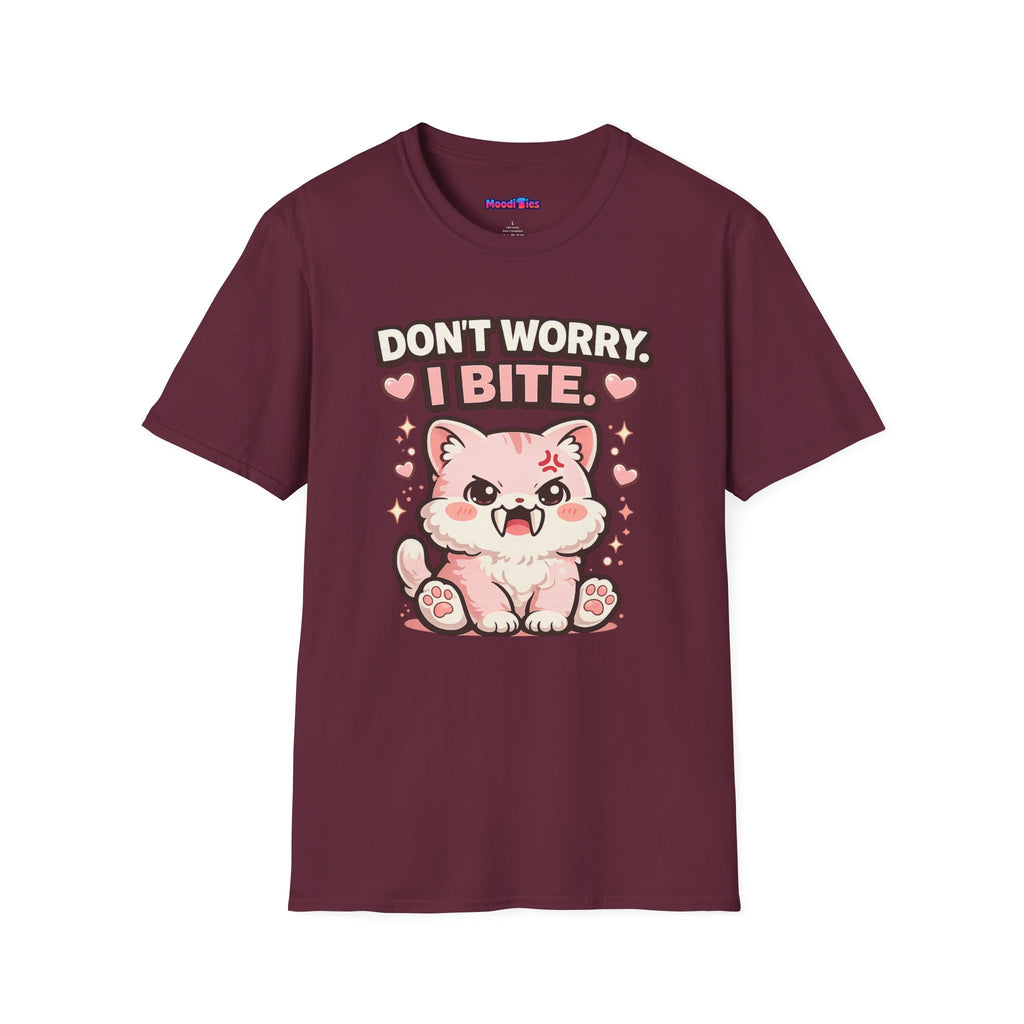 "Don't Worry, I Bite." Fanged Kawaii Kitty T-Shirt