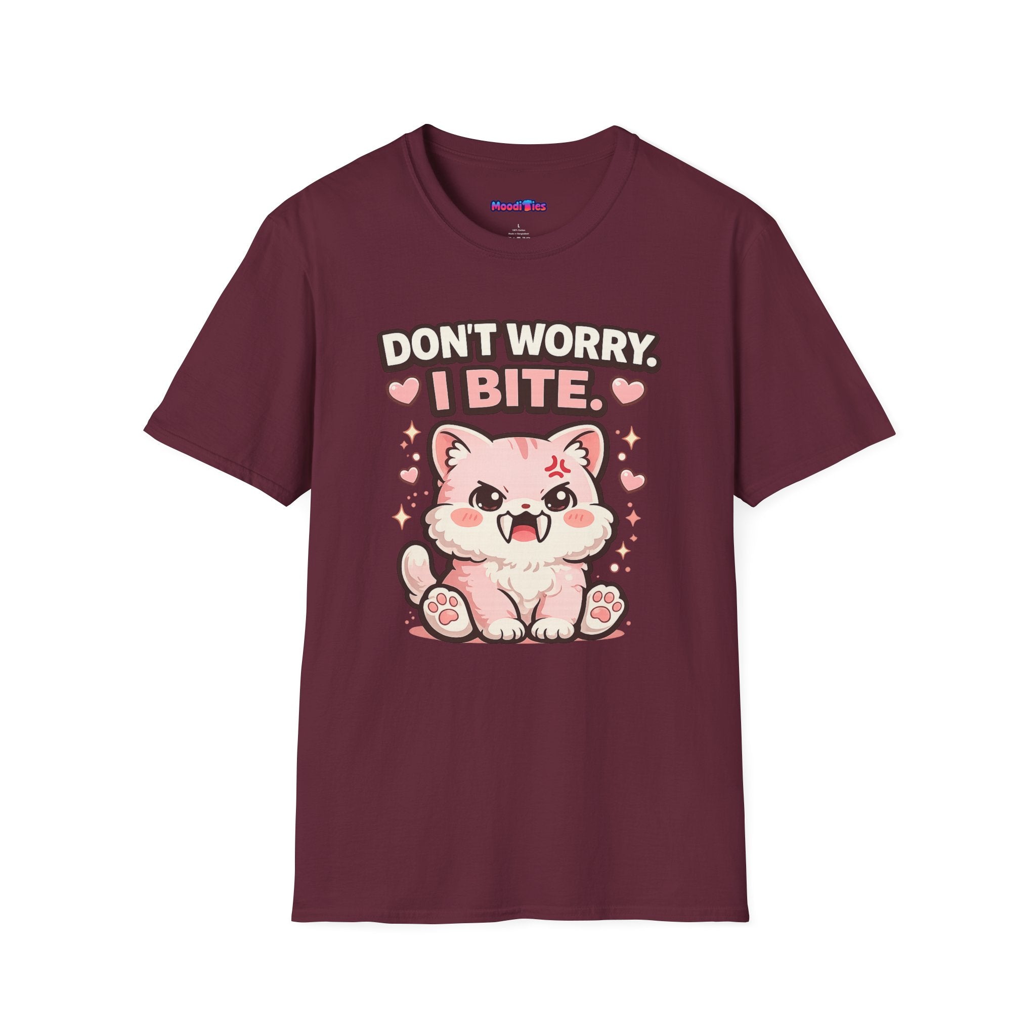 "Don't Worry, I Bite." Fanged Kawaii Kitty T-Shirt