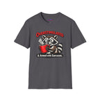 "Overstimulated & Armed with Sarcasm" Raccoon with Coffee T-Shirt