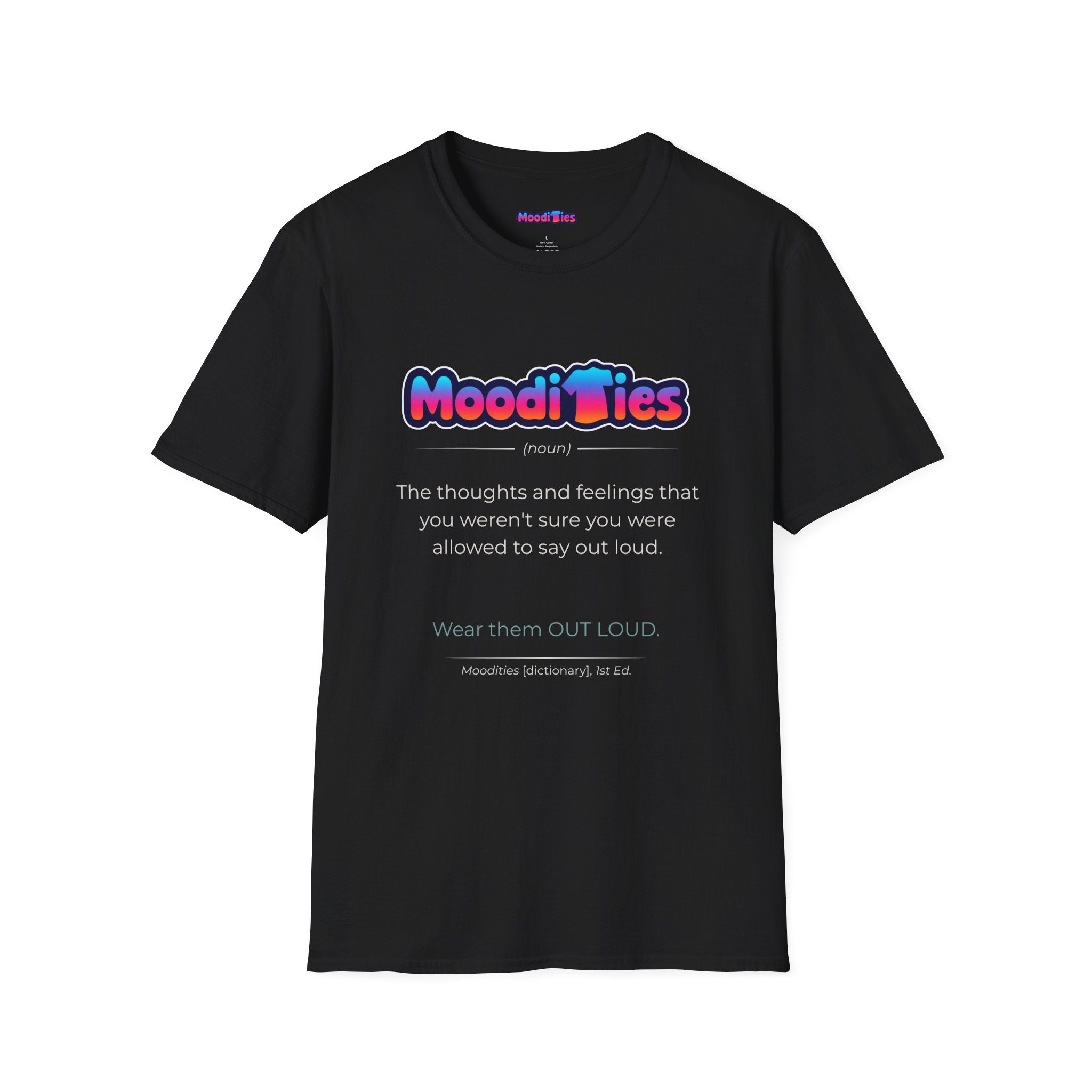 Dictionary entry-style text featuring the word "Moodities " with its definition and punchy tagline in a clean modern font.