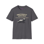 Text "Emotionally Available (For Honey Badgers Only)," with cute cartoon honey badger illustration