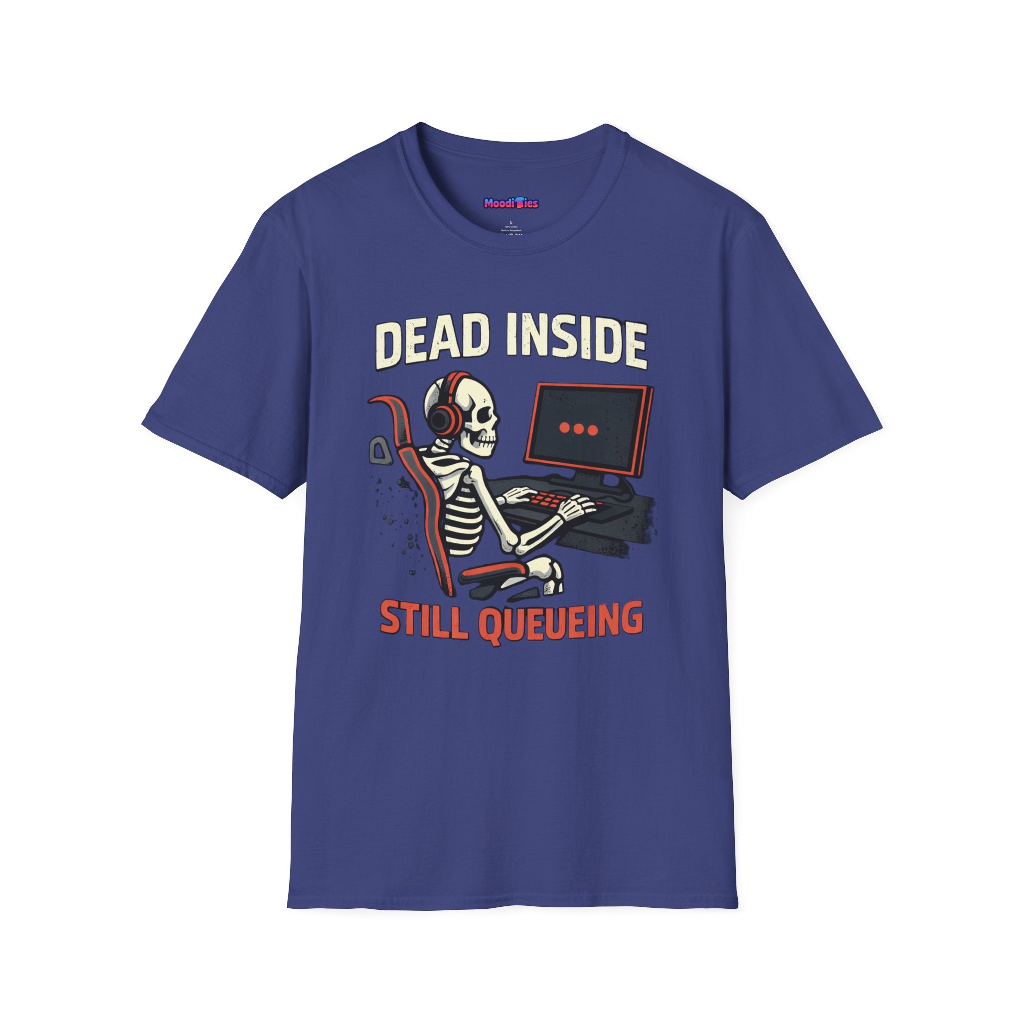 "Dead Inside, Still Queueing" Gaming Skeleton T-Shirt