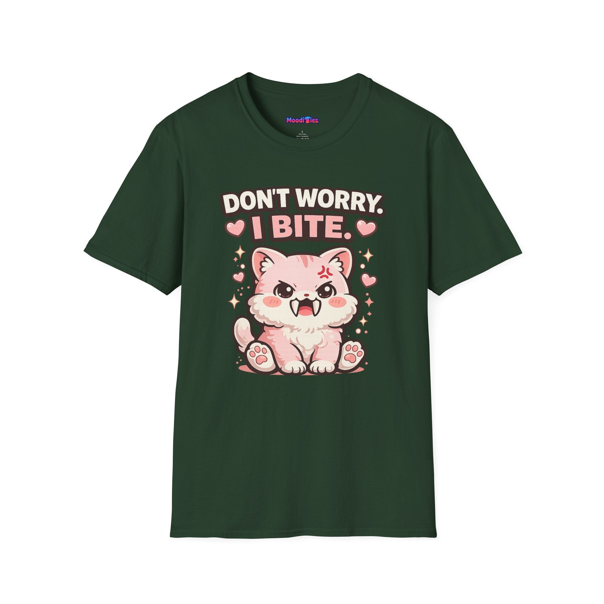 "Don't Worry, I Bite." Fanged Kawaii Kitty T-Shirt