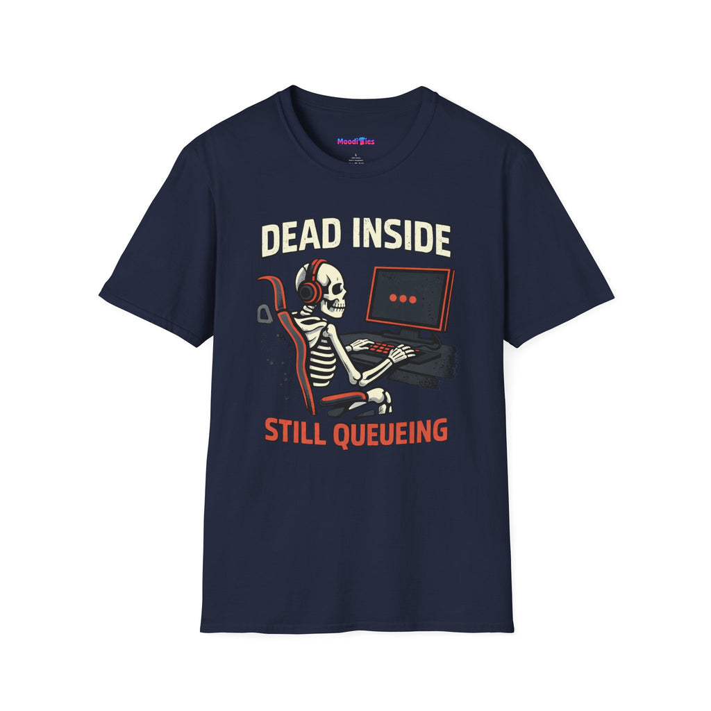 "Dead Inside, Still Queueing" Gaming Skeleton T-Shirt