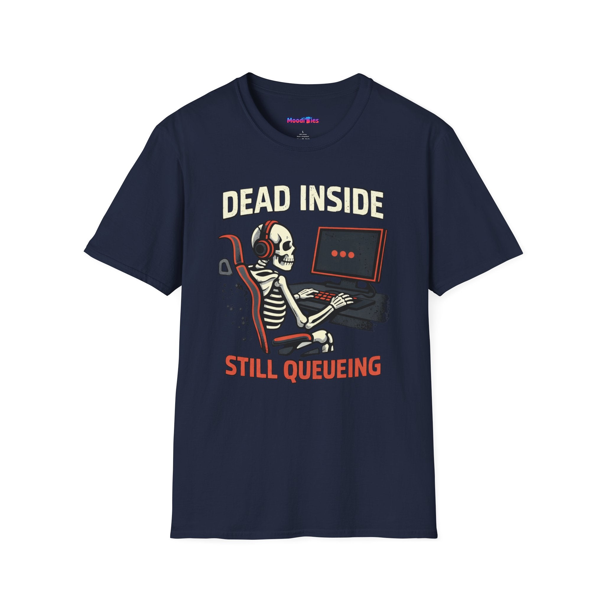 "Dead Inside, Still Queueing" Gaming Skeleton T-Shirt