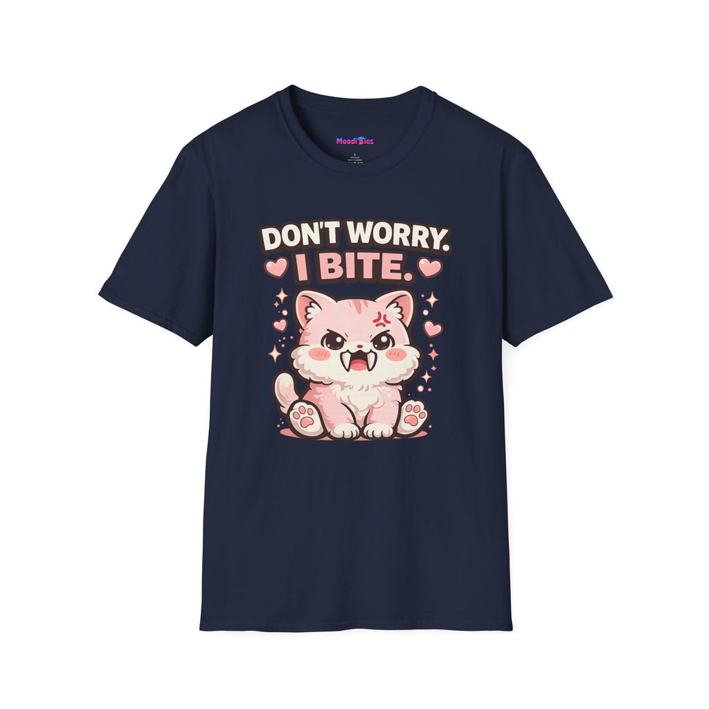"Don't Worry, I Bite." Fanged Kawaii Kitty T-Shirt
