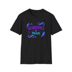 Text "Neurospicy & Proud" in purple and blue fonts with purple and blue chili peppers and infinity symbols.