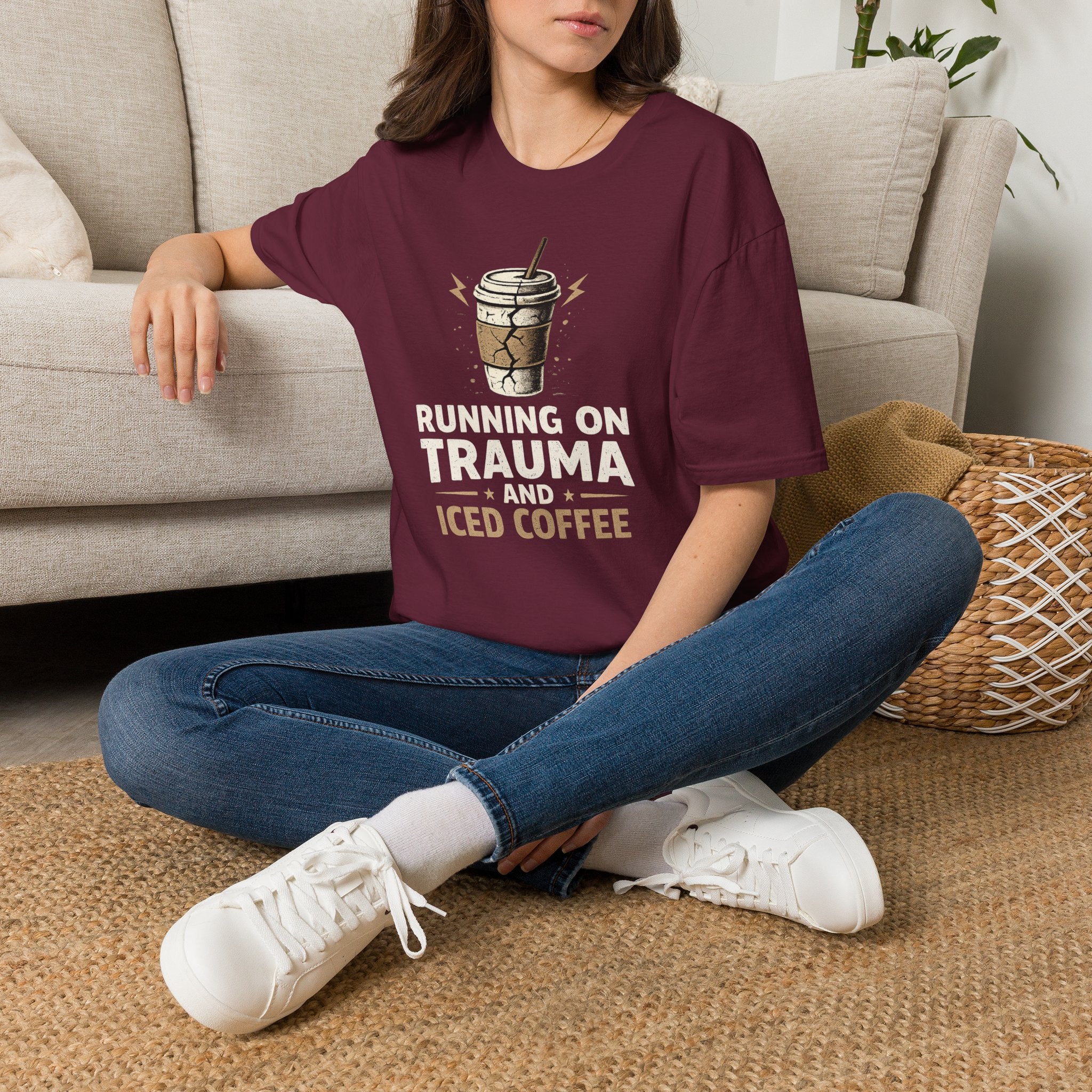 "Running On Trauma And Iced Coffee" Coffee Lovers T-Shirt