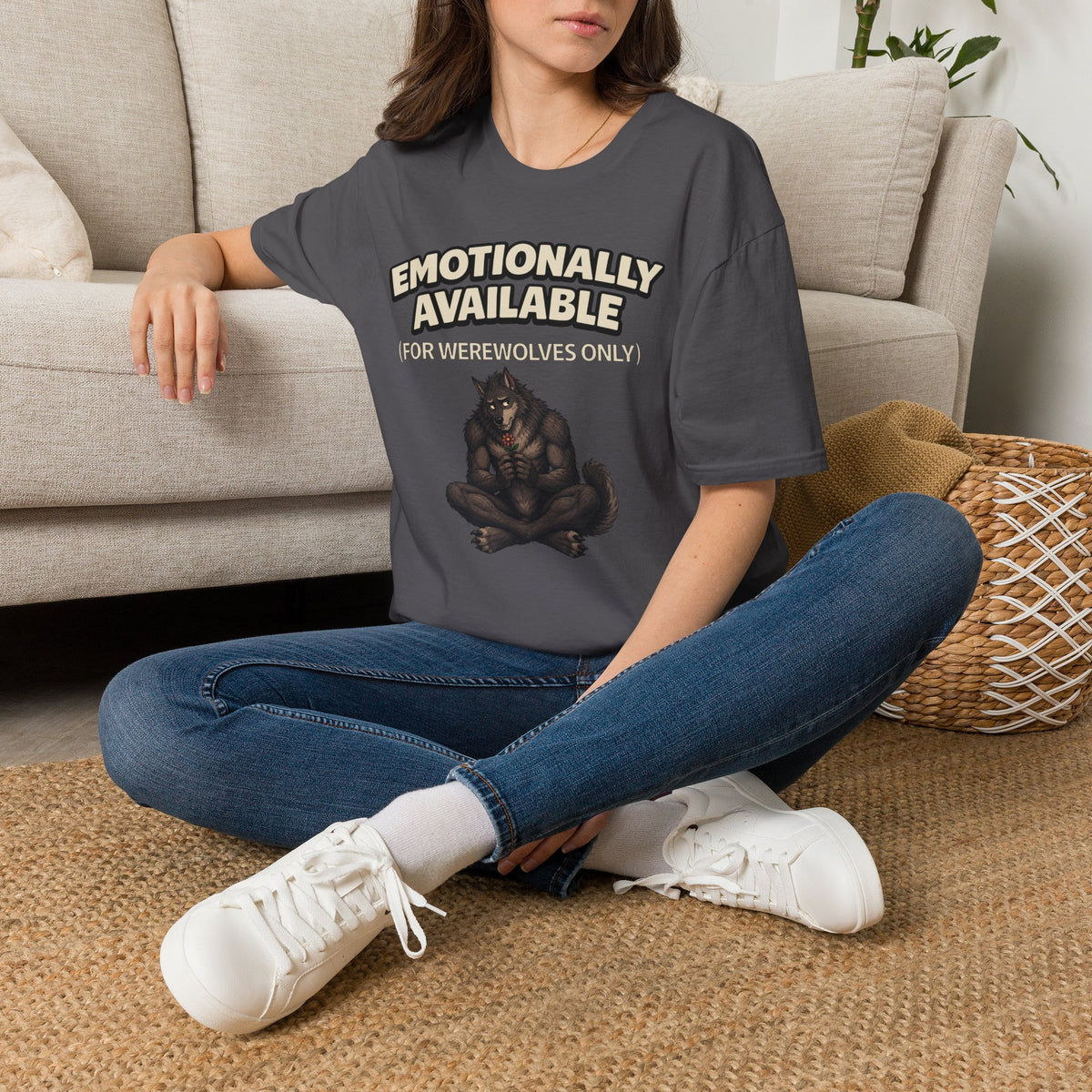 "Emotionally Available (For Werewolves Only)" Shy Werewolf T-Shirt