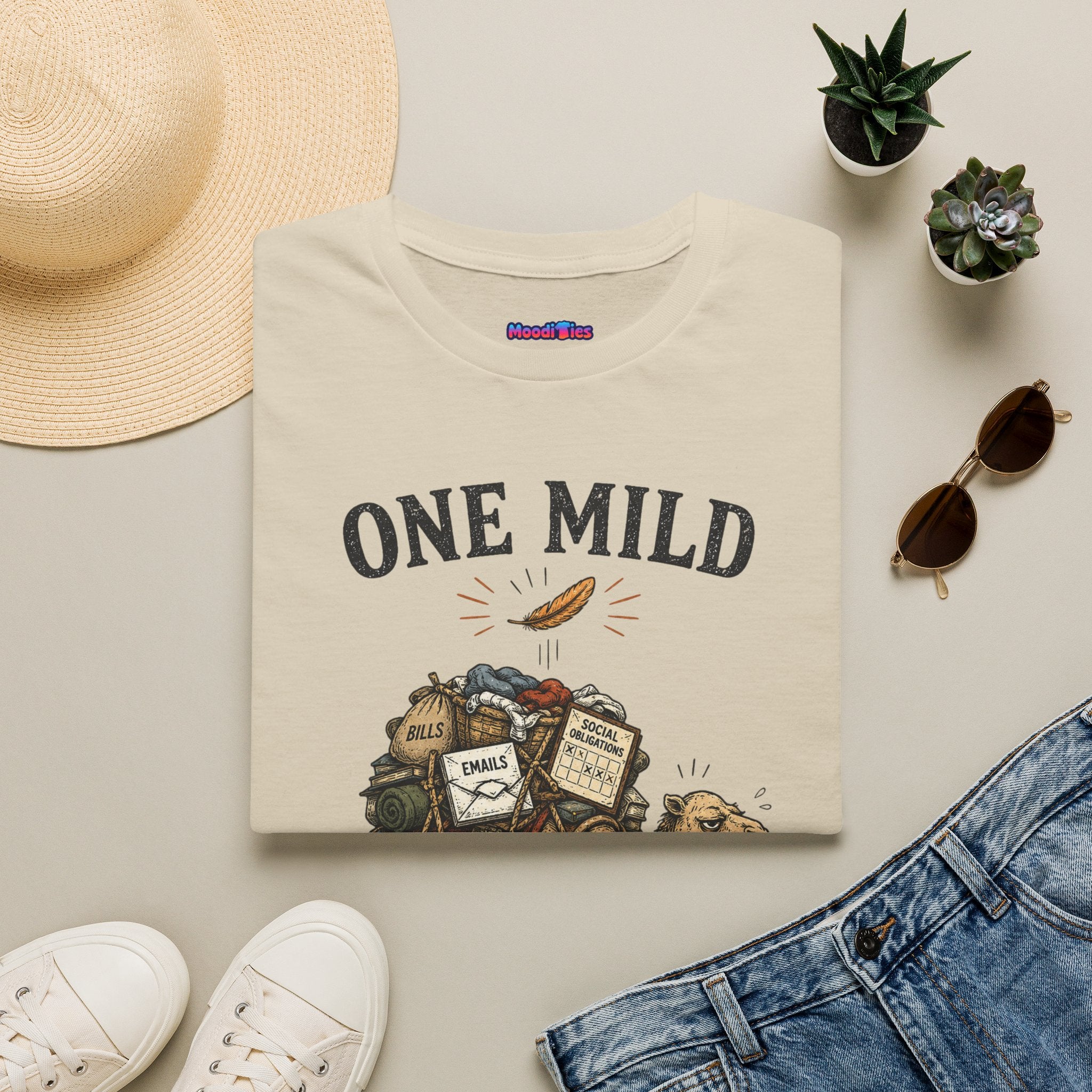 "One Mild Inconvenience Away" Feather That Broke the Camel's Back T-Shirt