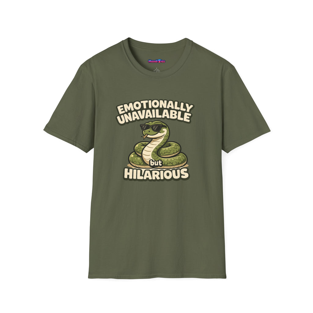 "Emotionally Unavailable But Hilarious" Snake T-Shirt