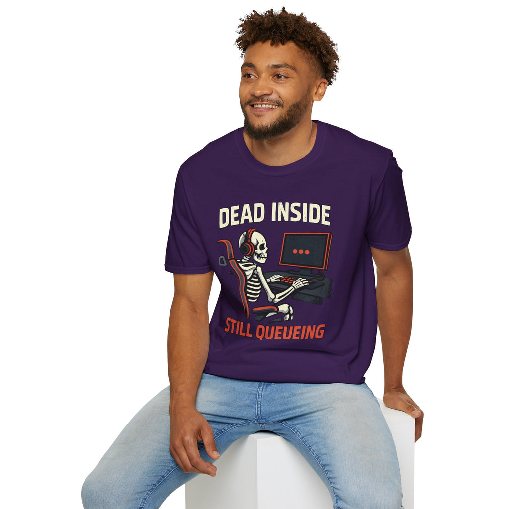 "Dead Inside, Still Queueing" Gaming Skeleton T-Shirt