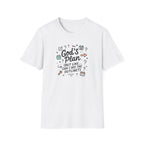 Text "God's Plan (But Like … Can I See The Outline?)" in handwritten font with calendar pages, arrows, and other doodles.