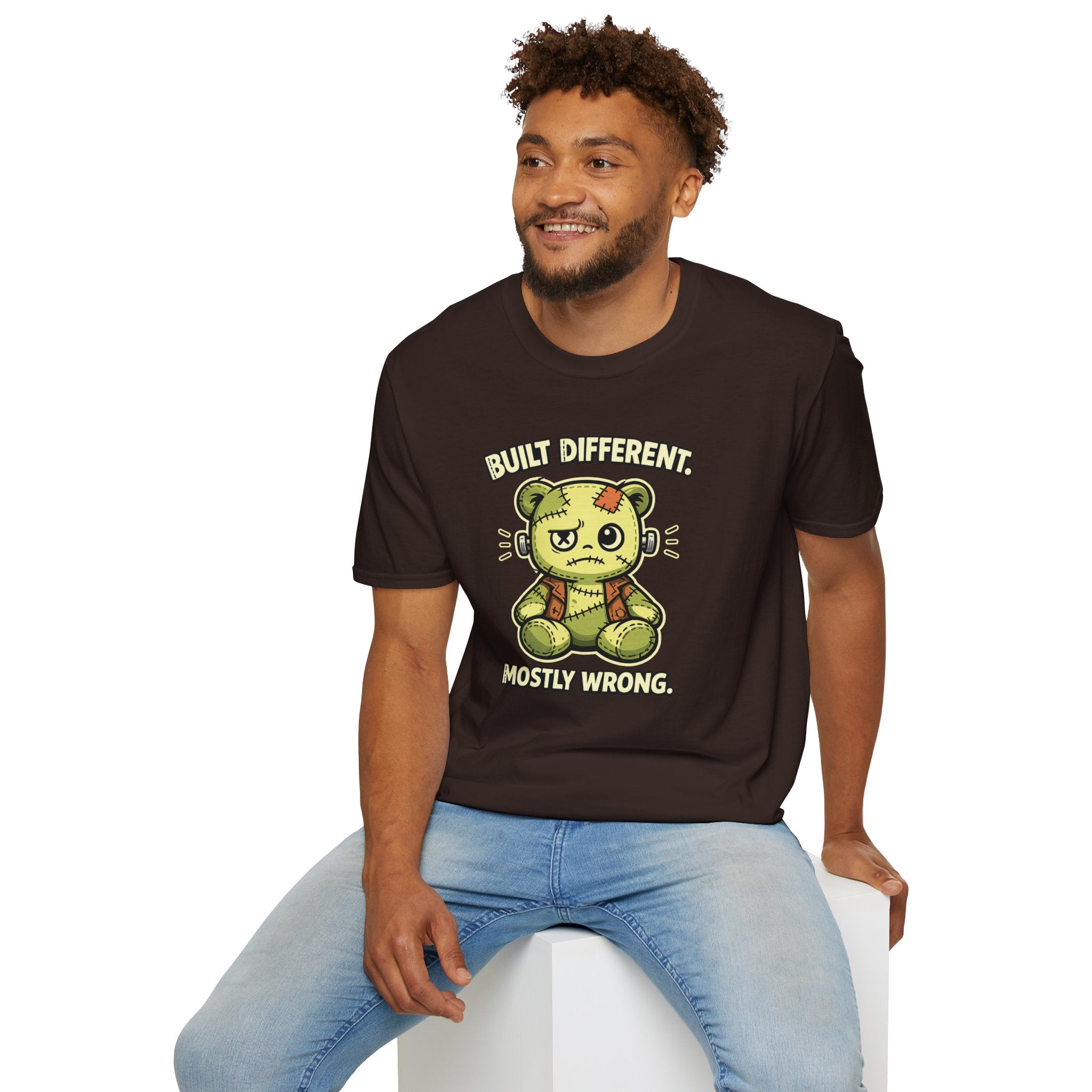 "Built Different, Mostly Wrong" Patchwork Teddy T-Shirt