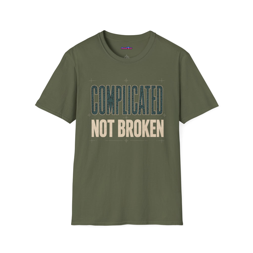 "Complicated, Not Broken" Maze Letters T‑Shirt