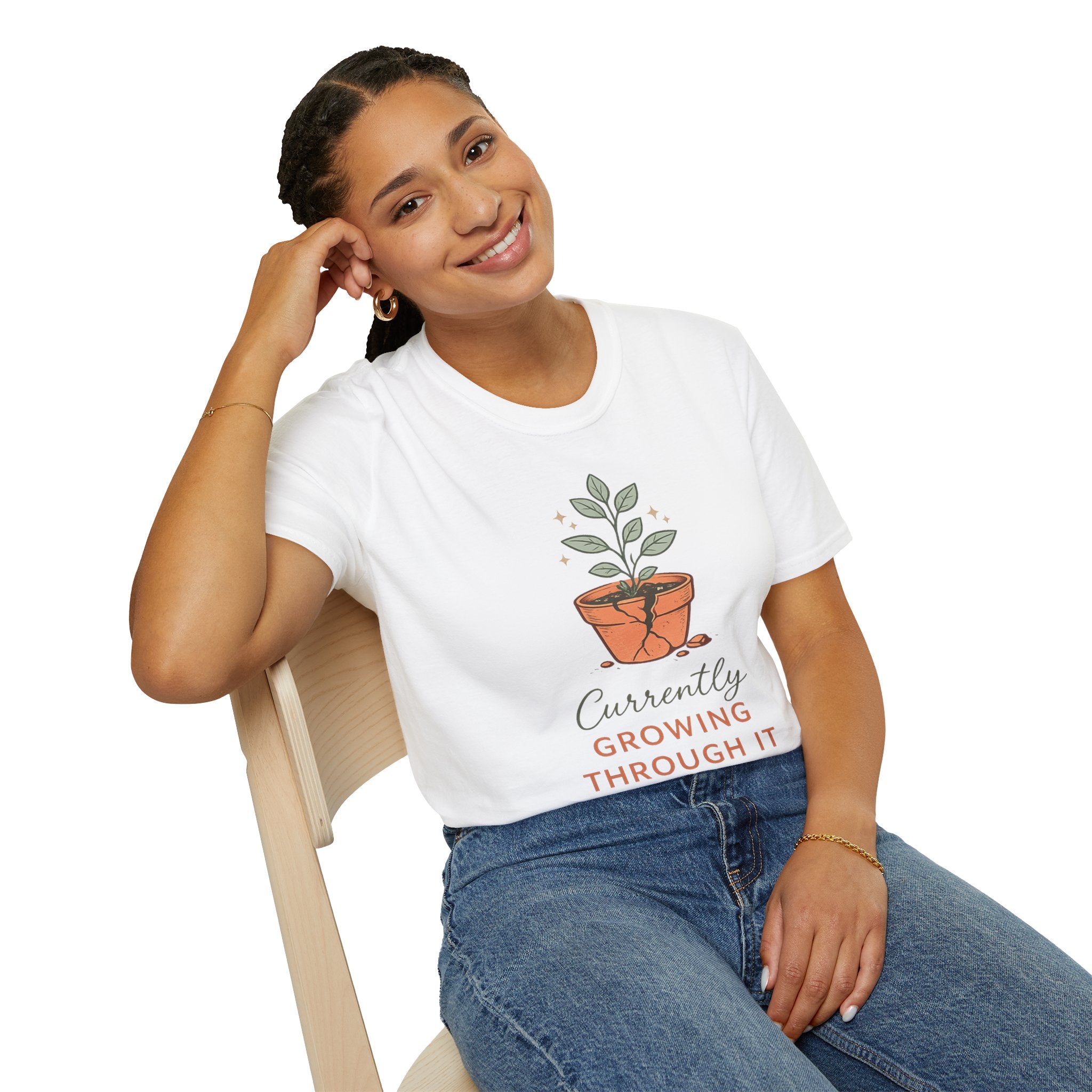 "Currently Growing Through It" Broken Potted Plant T-Shirt
