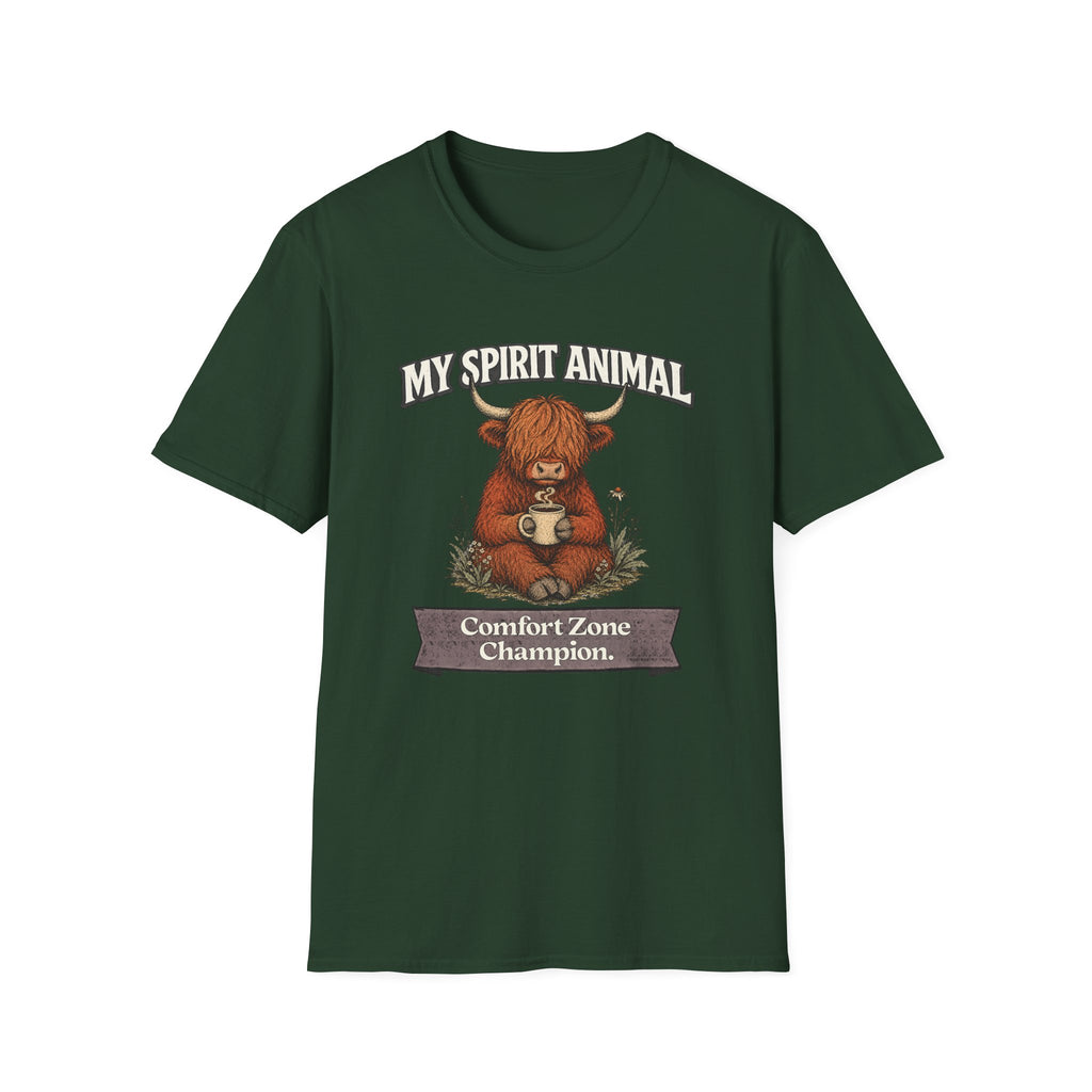 "My Spirit Animal: Highland Cow (Comfort Zone Champion)" T-Shirt