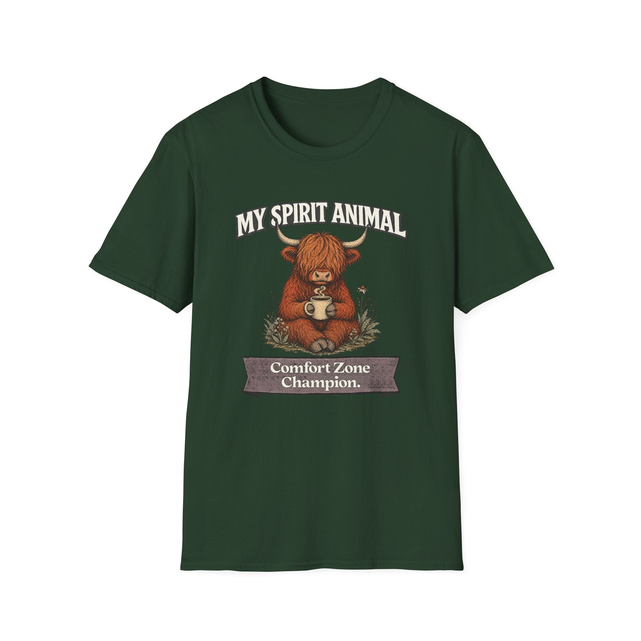 "My Spirit Animal: Highland Cow (Comfort Zone Champion)" T-Shirt