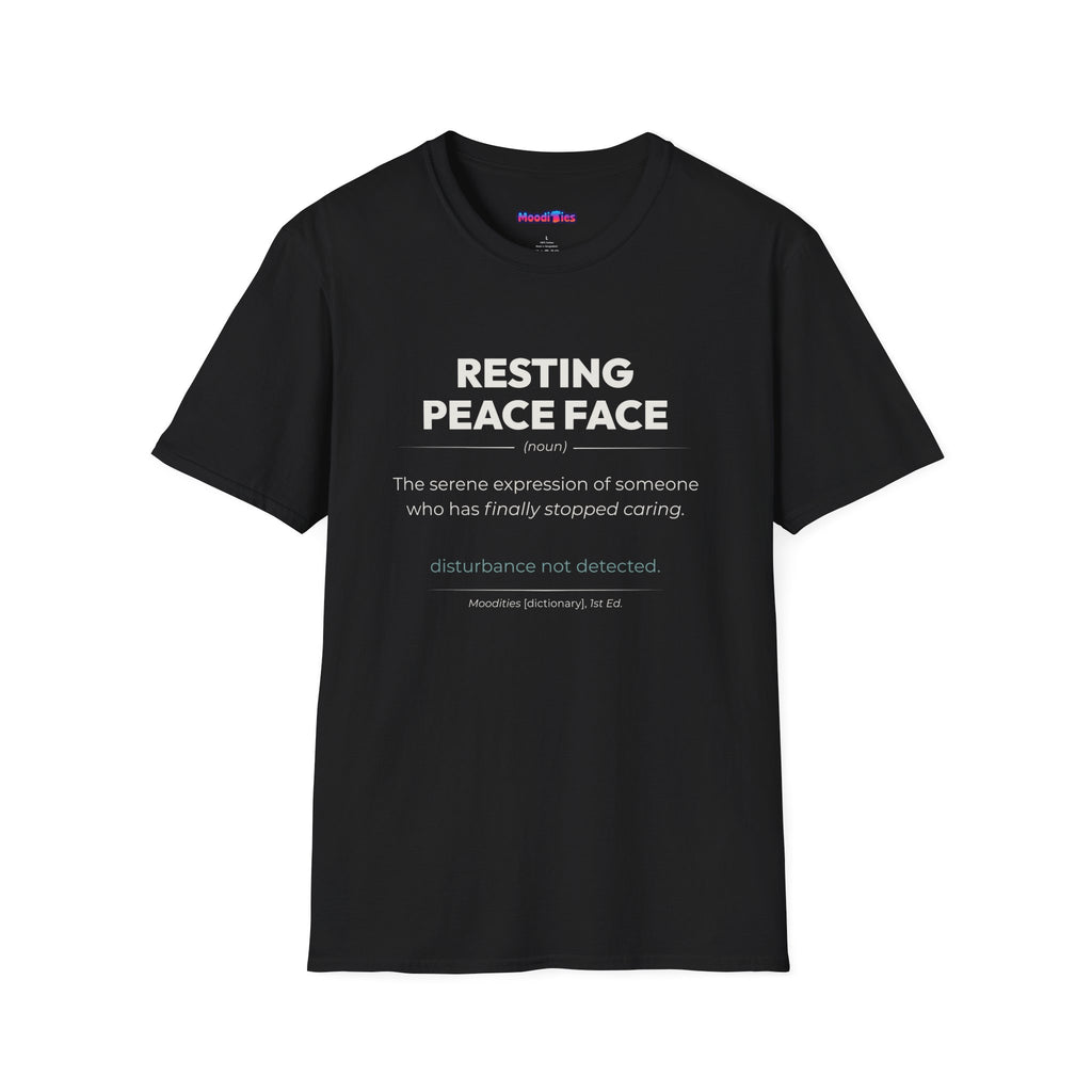 Dictionary entry-style text featuring the word "Resting Peace Face " with its definition and humorous tagline in a clean modern font.