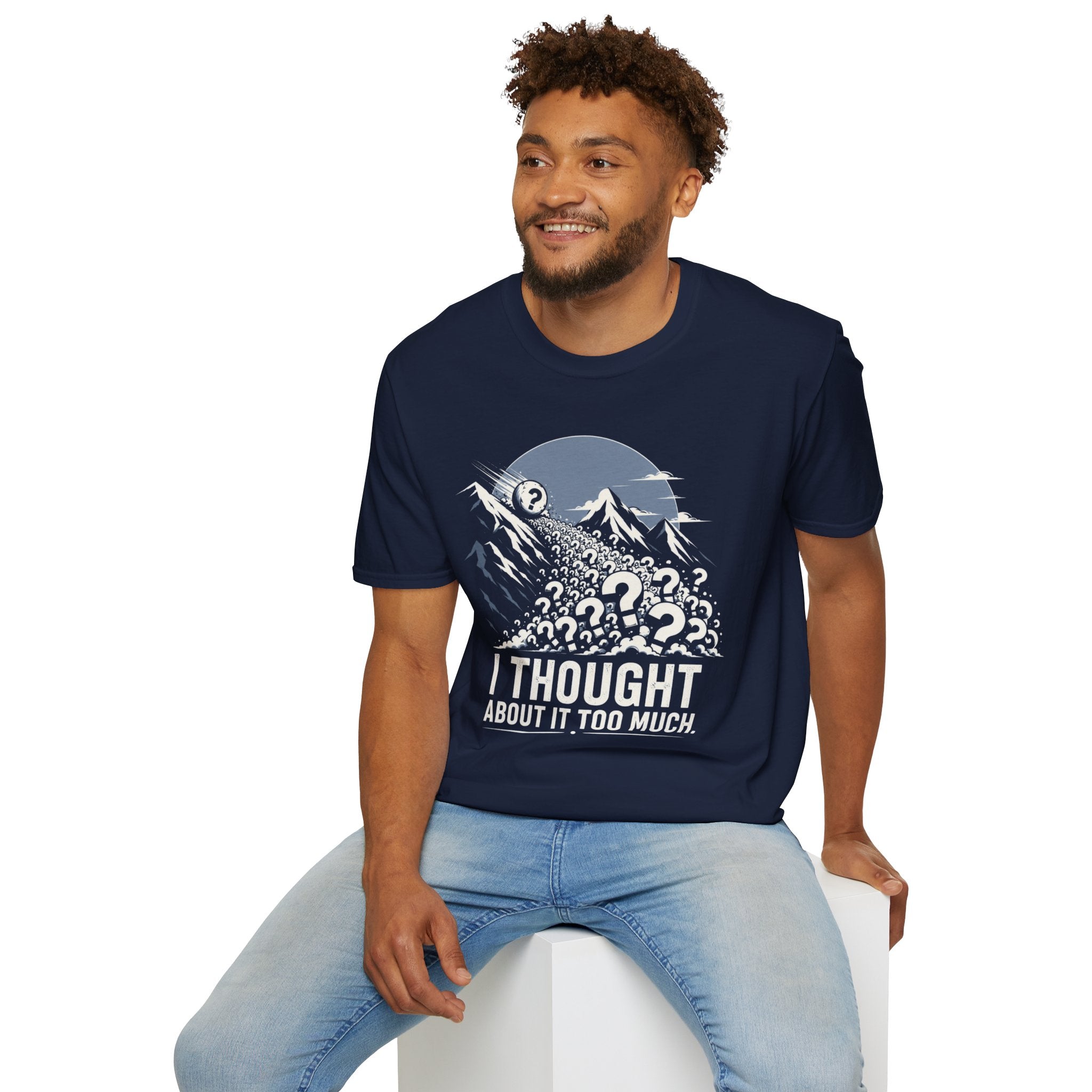 "I Thought About It Too Much" Question Mark Avalanche T-Shirt — Mountains Graphic Tee