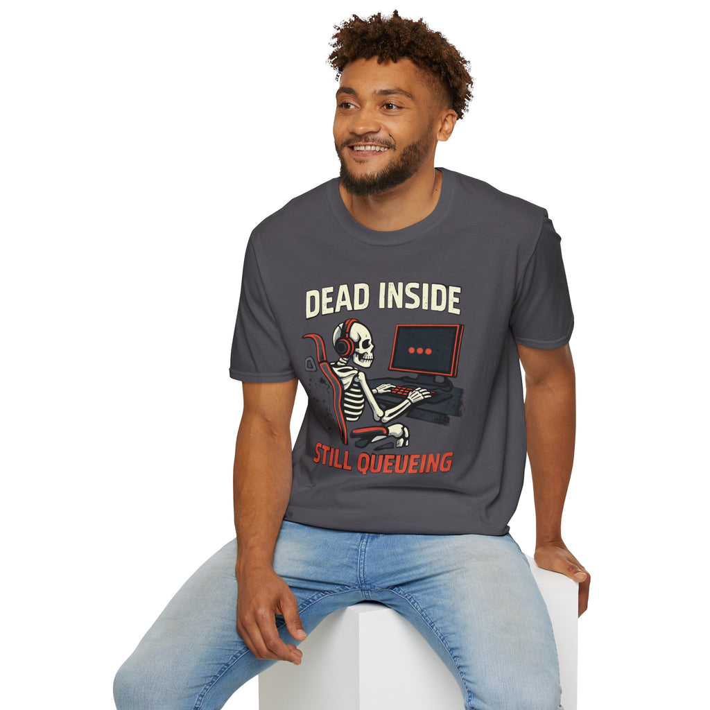 "Dead Inside, Still Queueing" Gaming Skeleton T-Shirt