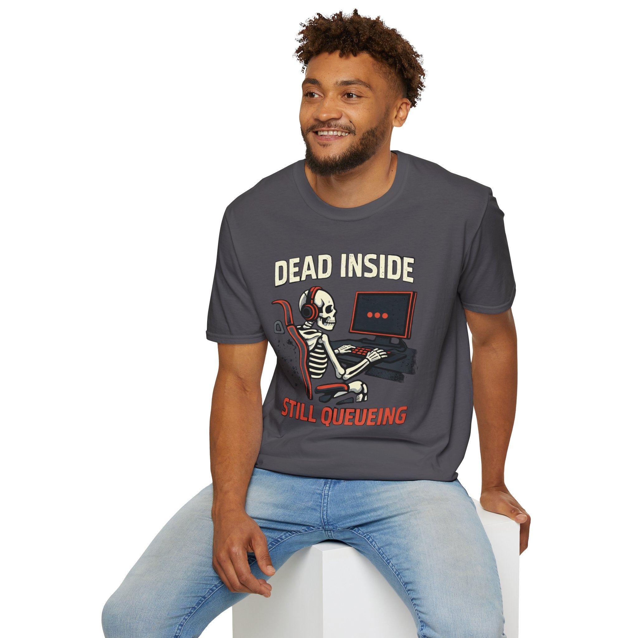 "Dead Inside, Still Queueing" Gaming Skeleton T-Shirt