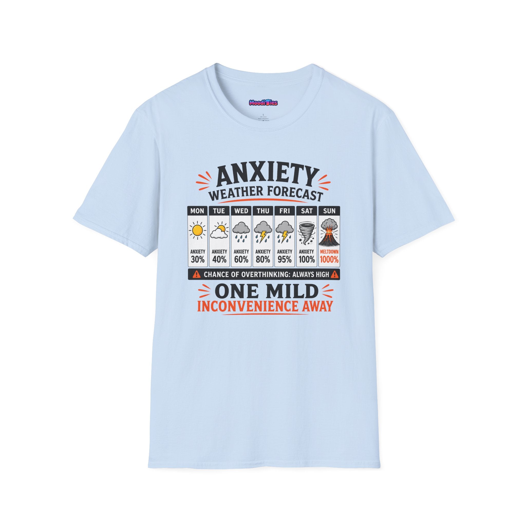 "Anxiety Weather Forecast: One Mild Inconvenience Away" T-Shirt
