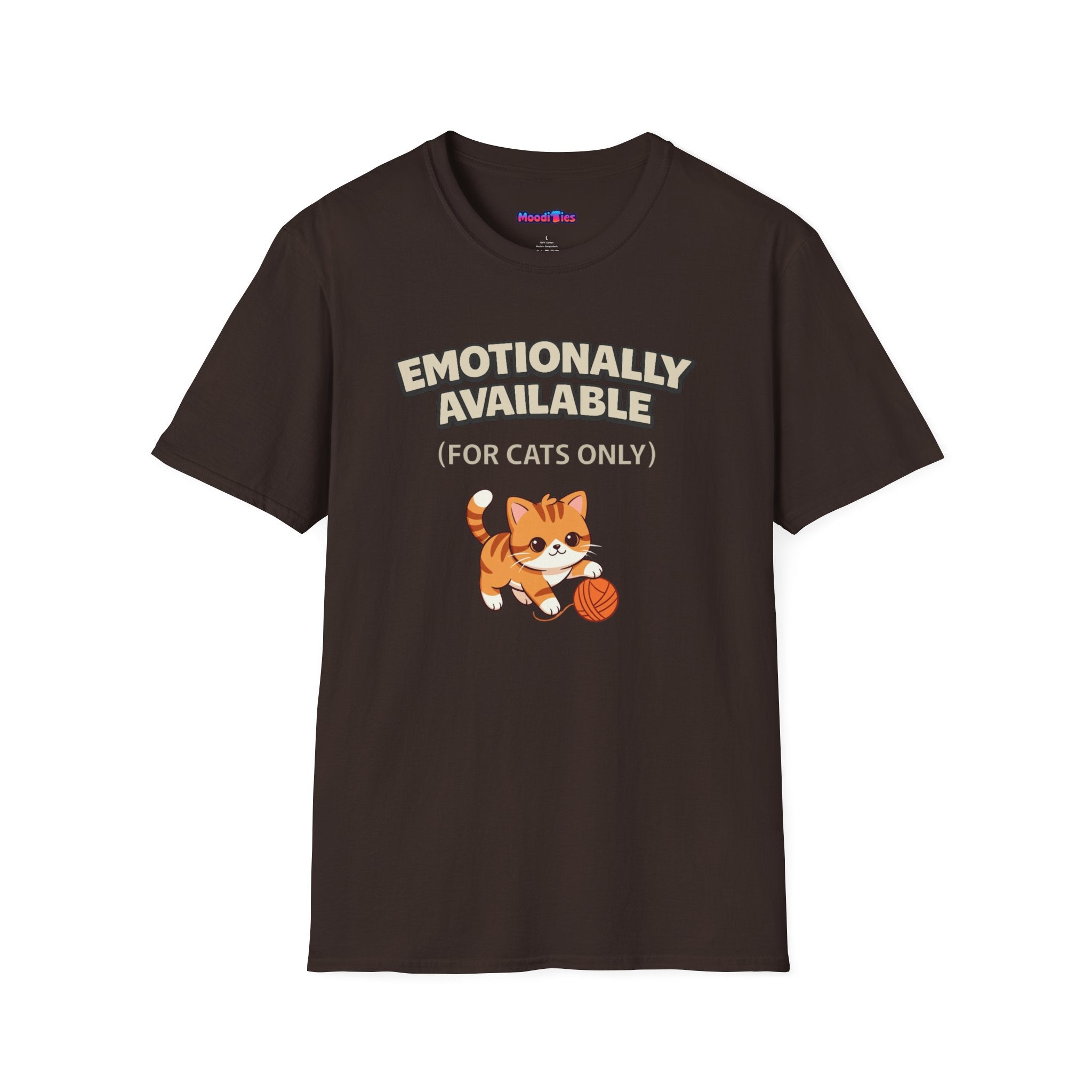 "Emotionally Available (For Cats Only)" Cat Playing with Yarn T-Shirt