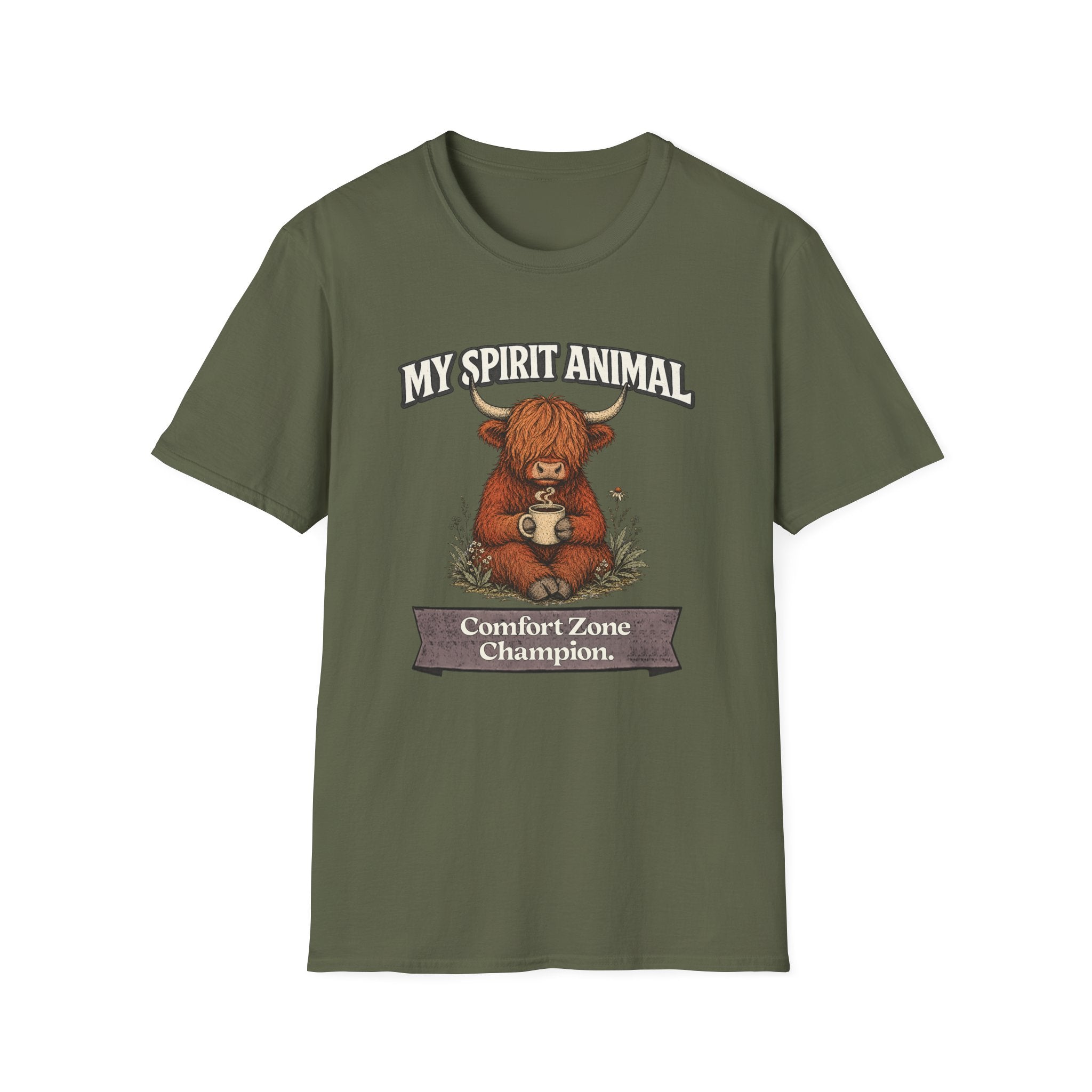 "My Spirit Animal: Highland Cow (Comfort Zone Champion)" T-Shirt
