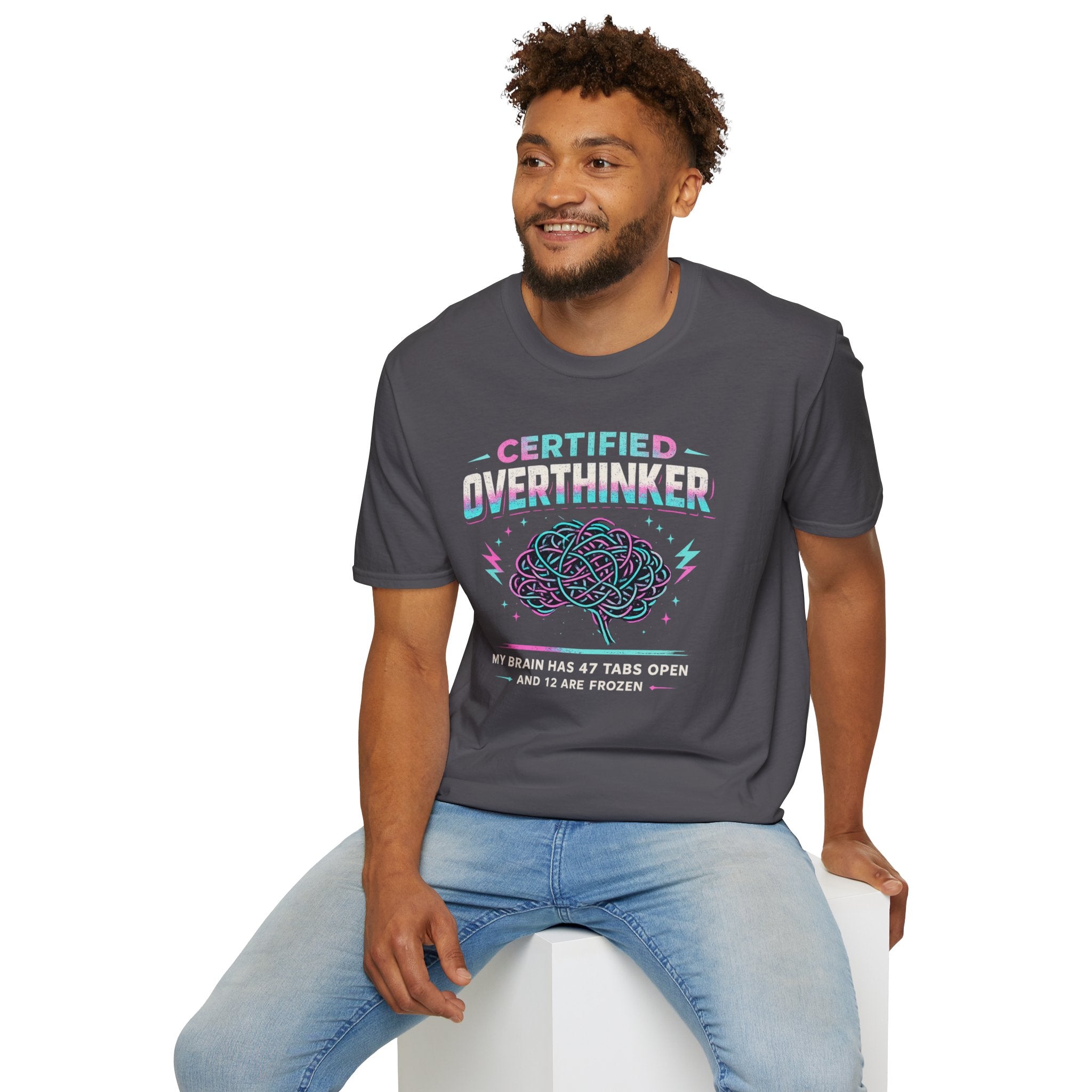 "Certified Overthinker" Retro Brain Graphic T-Shirt